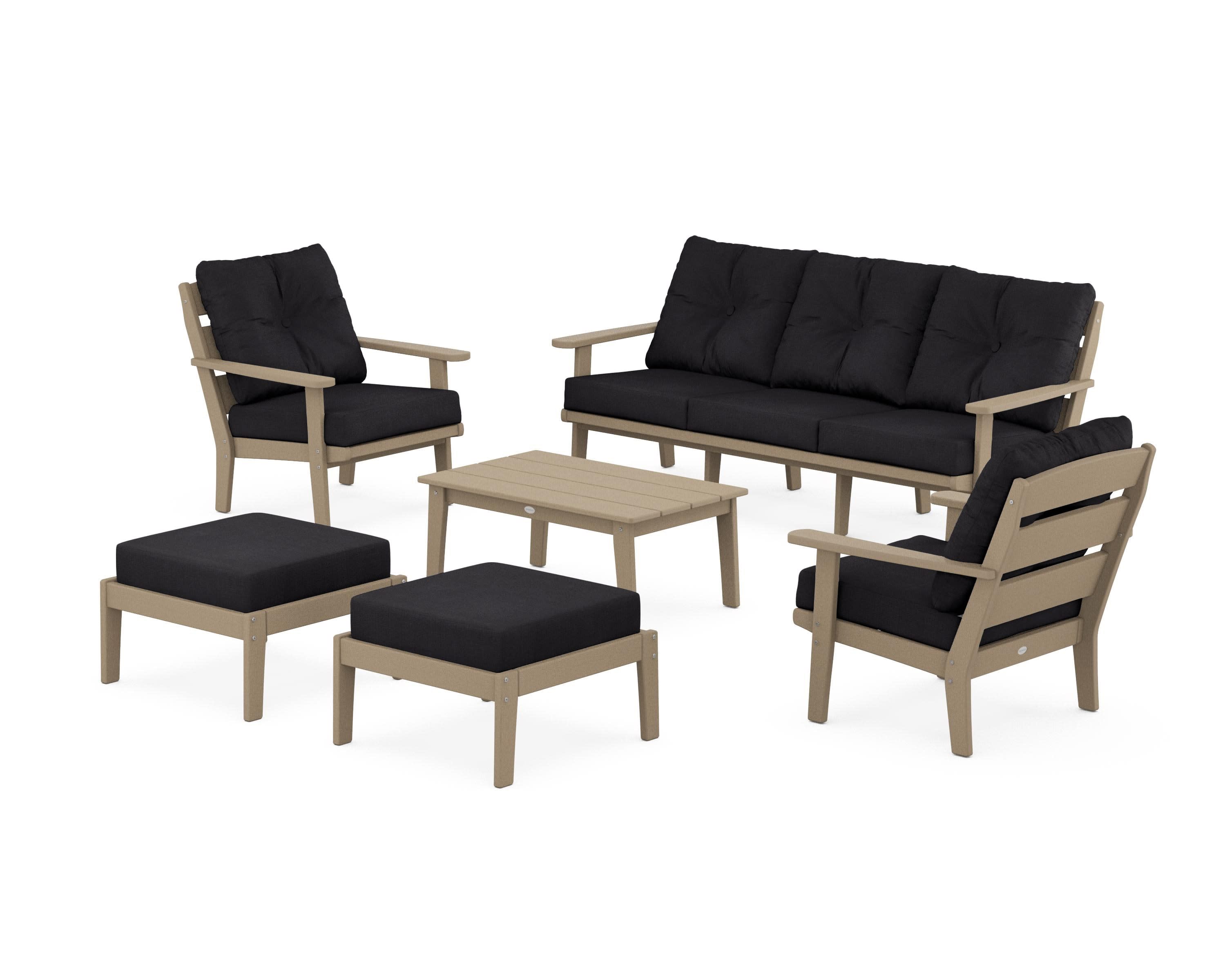 Lakeside 6-Piece Lounge Sofa Set in Vintage Sahara / Midnight Linen