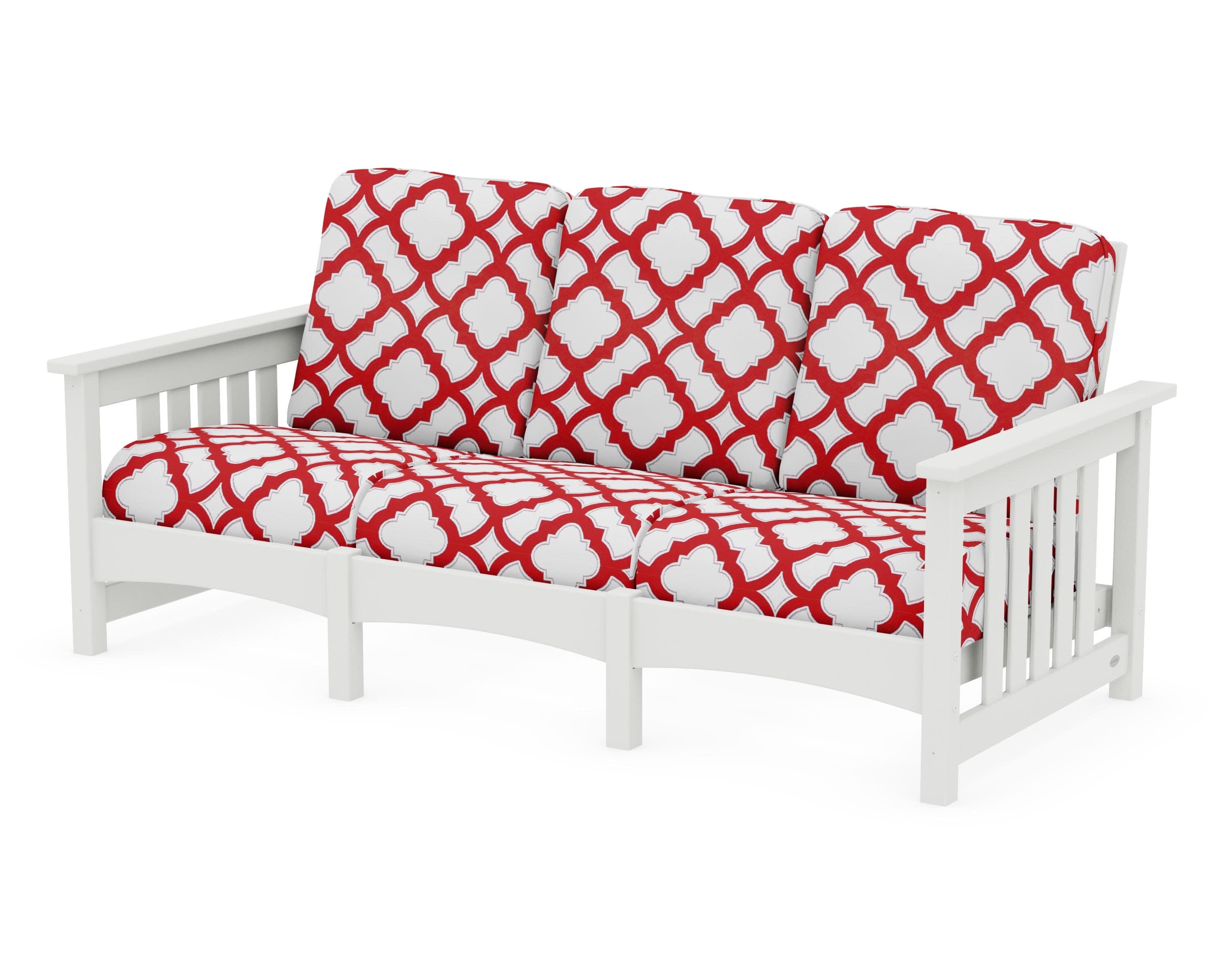 Club Mission Sofa in Vintage White / Trellis Crimson