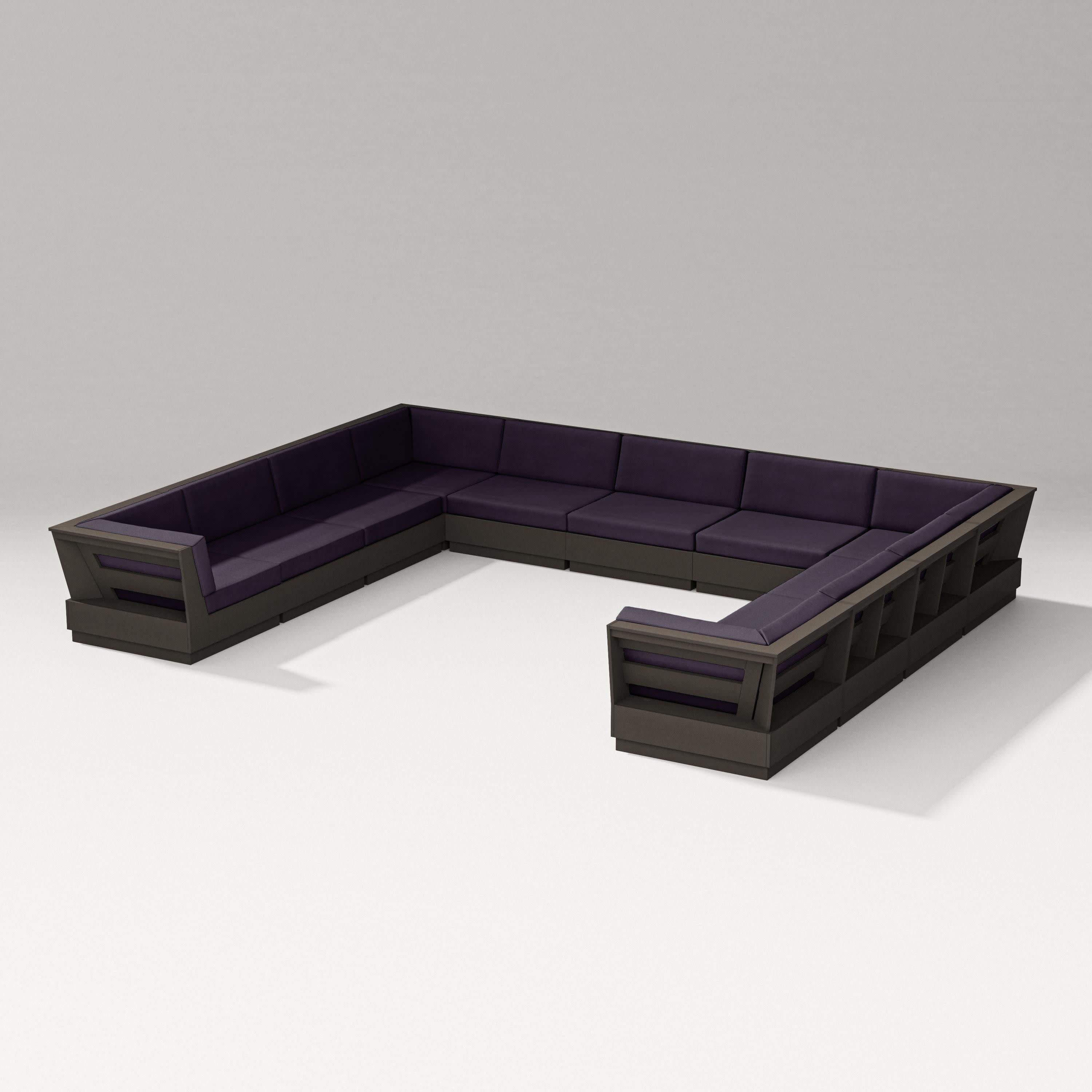 Elevate Large U-Shaped Sectional in Vintage Coffee / Navy Linen