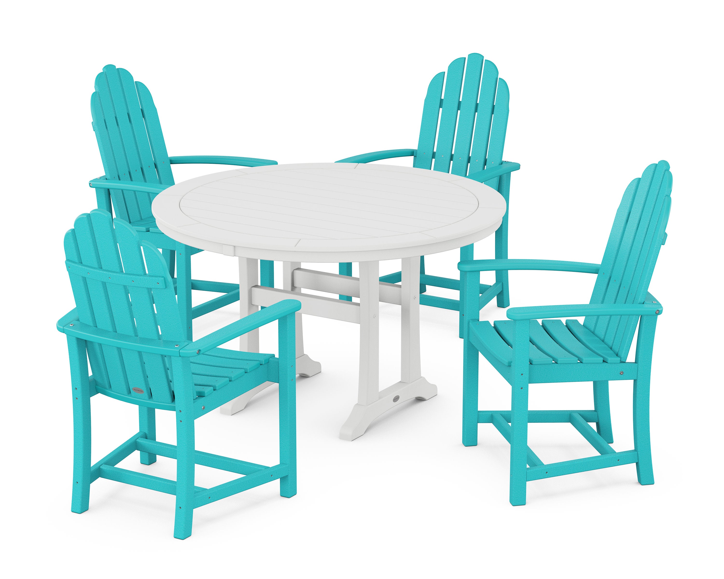 Classic Adirondack 5-Piece Round Dining Set with Trestle Legs in Aruba / White