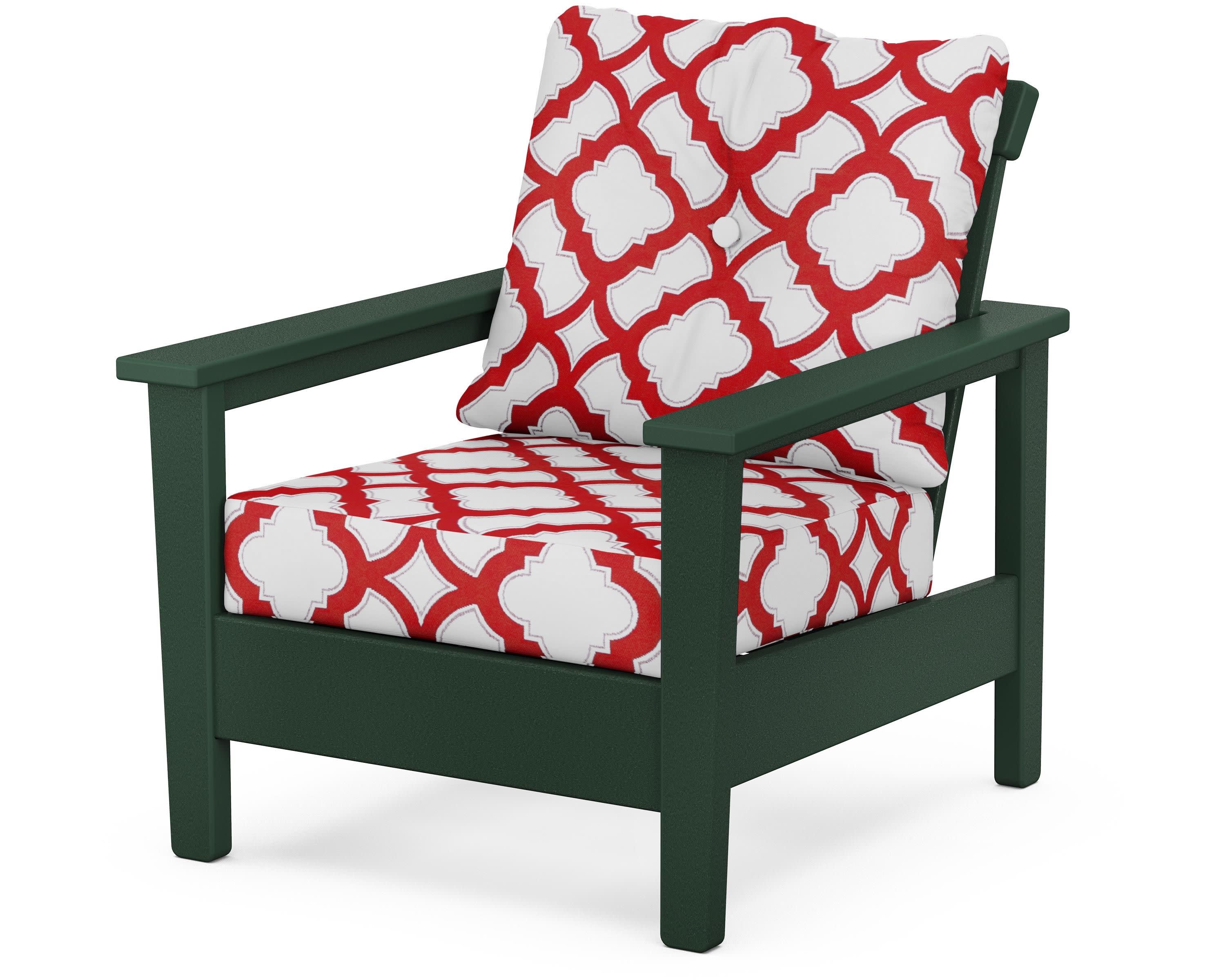 Prescott Deep Seating Chair in Green / Trellis Crimson