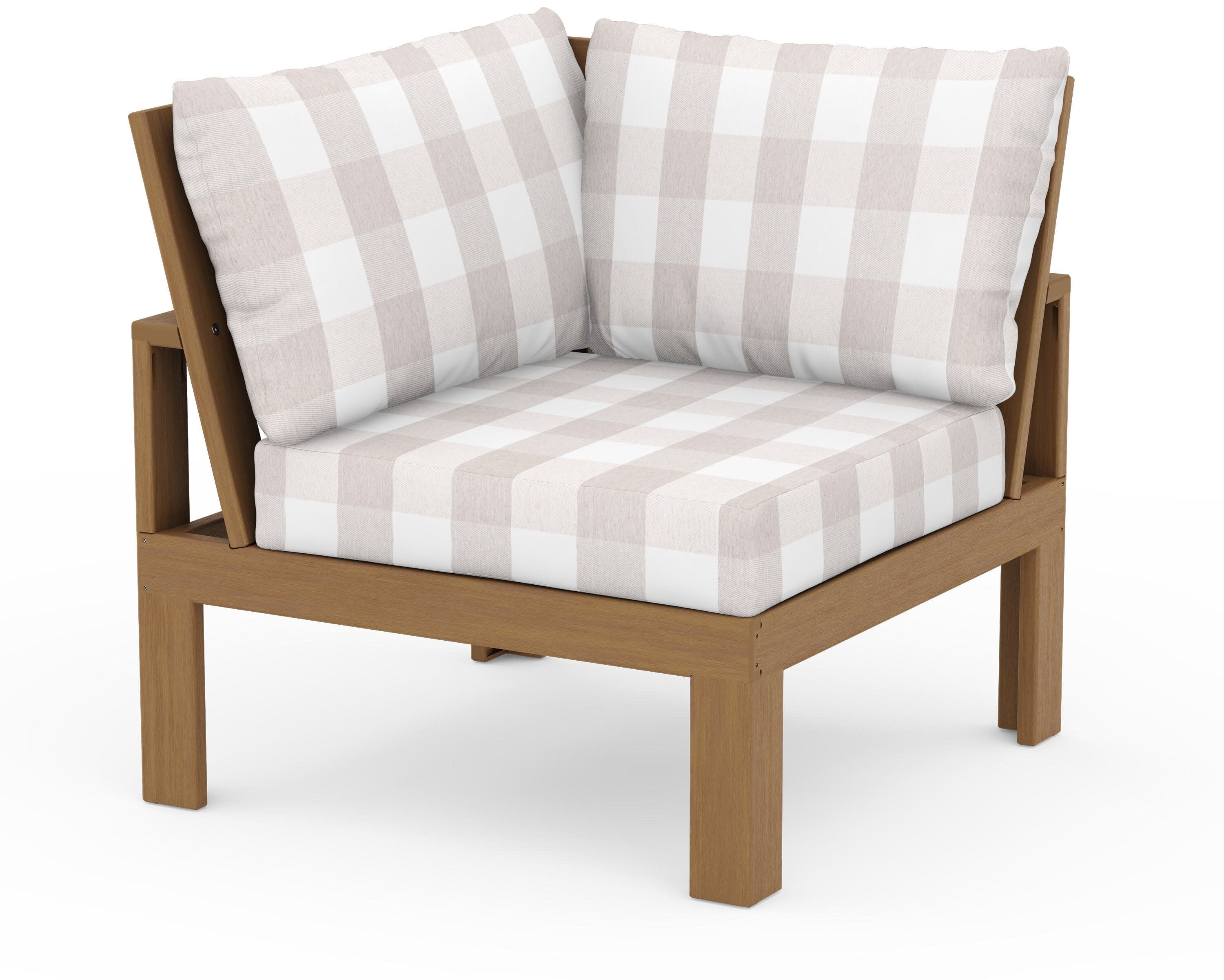 Modular Corner Chair in Natural / Buffalo Plaid Dune Burlap