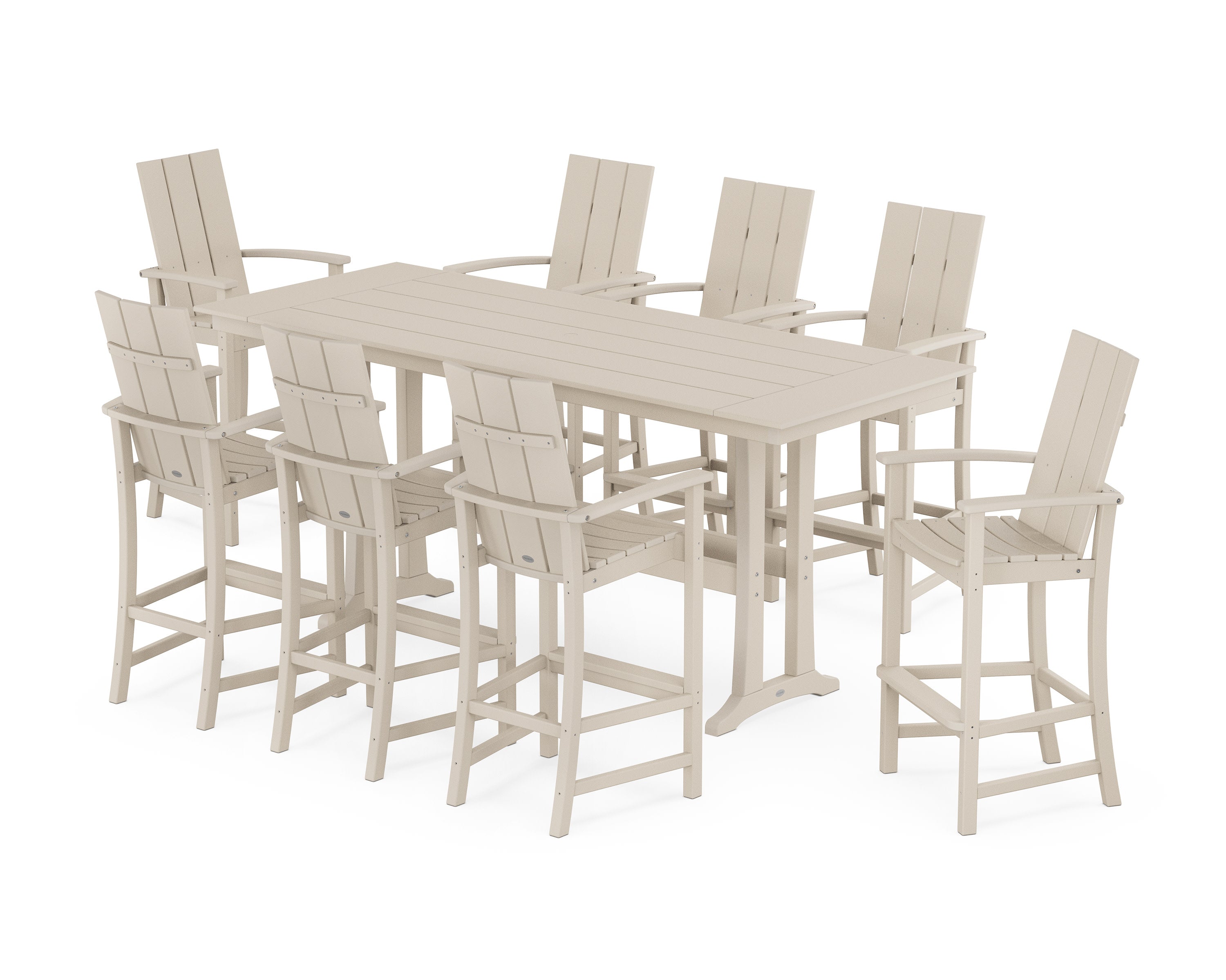 Modern Adirondack 9-Piece Farmhouse Bar Set with Trestle Legs in Sand