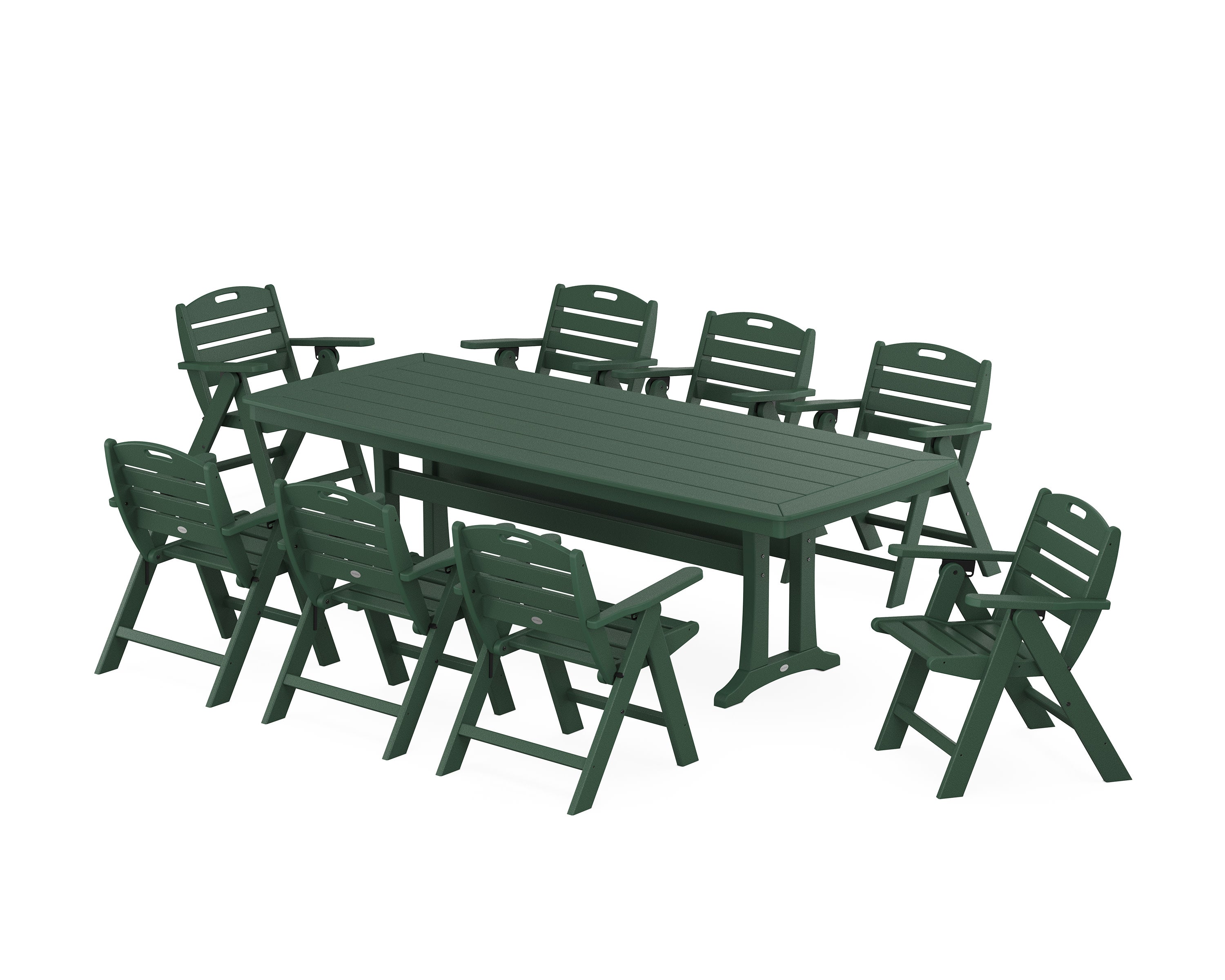 Nautical Lowback 9-Piece Dining Set with Trestle Legs in Green
