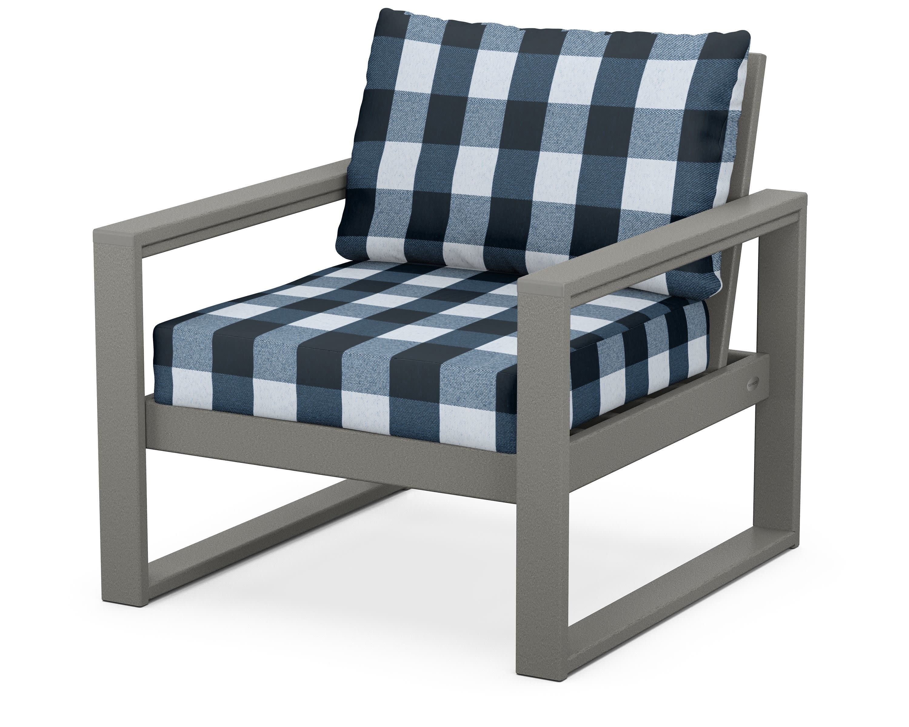 EDGE Club Chair in Slate Grey / Buffalo Plaid Marine Indigo