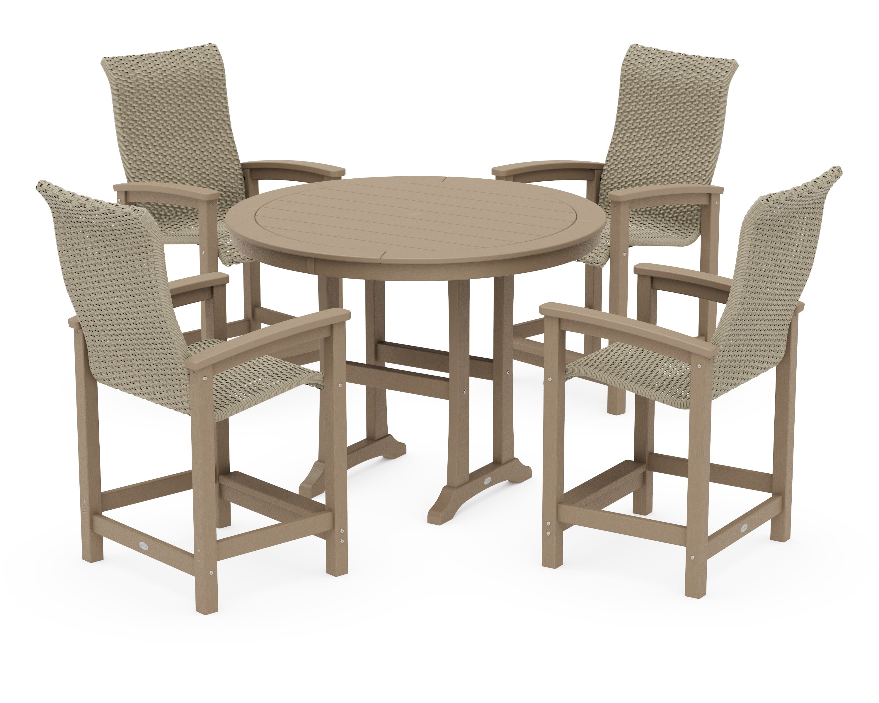 Coastal Woven High-Back 5-Piece Round Counter Set in Vintage Sahara / Dune Grass