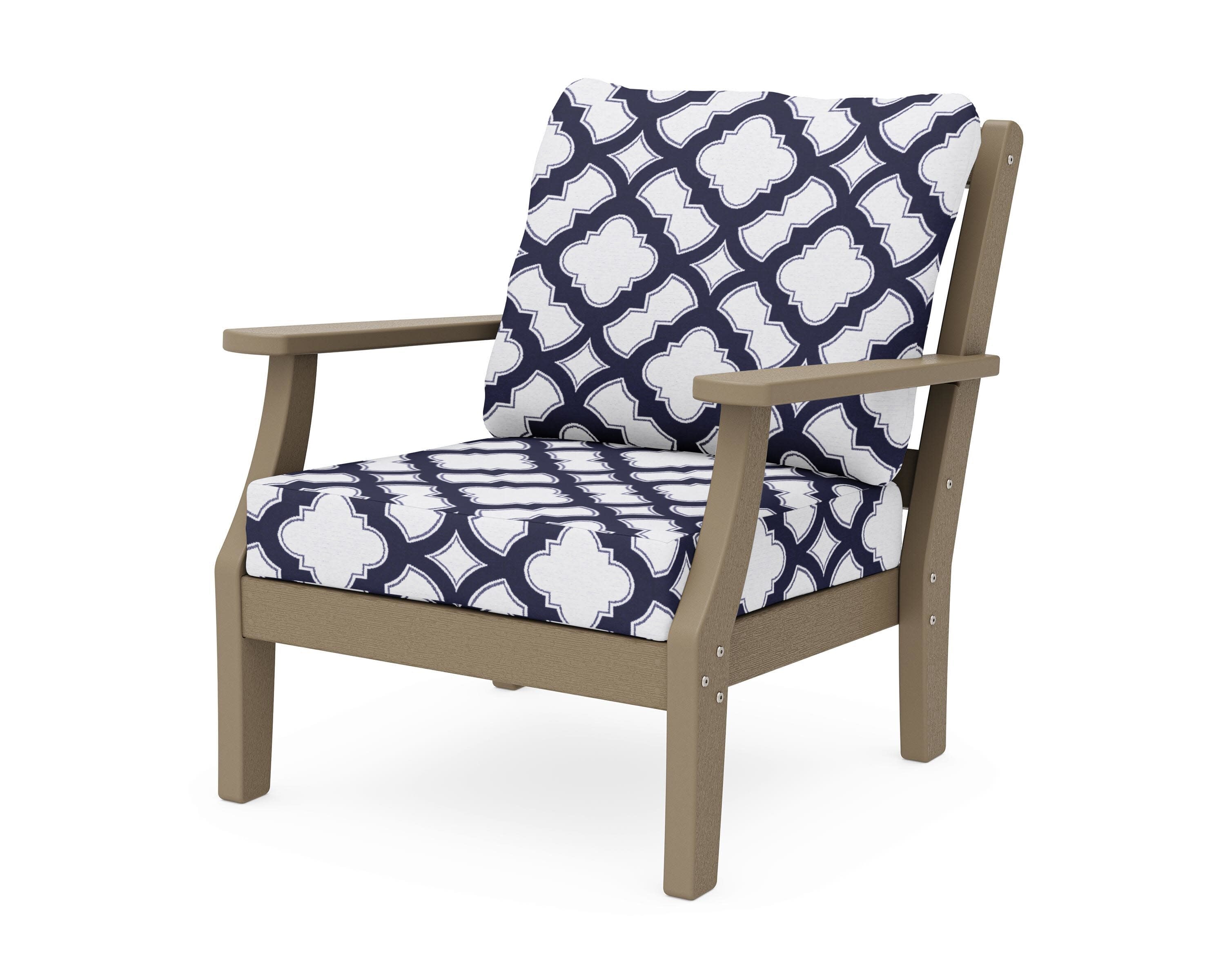 Chinoiserie Deep Seating Chair in Vintage Sahara / Trellis Navy