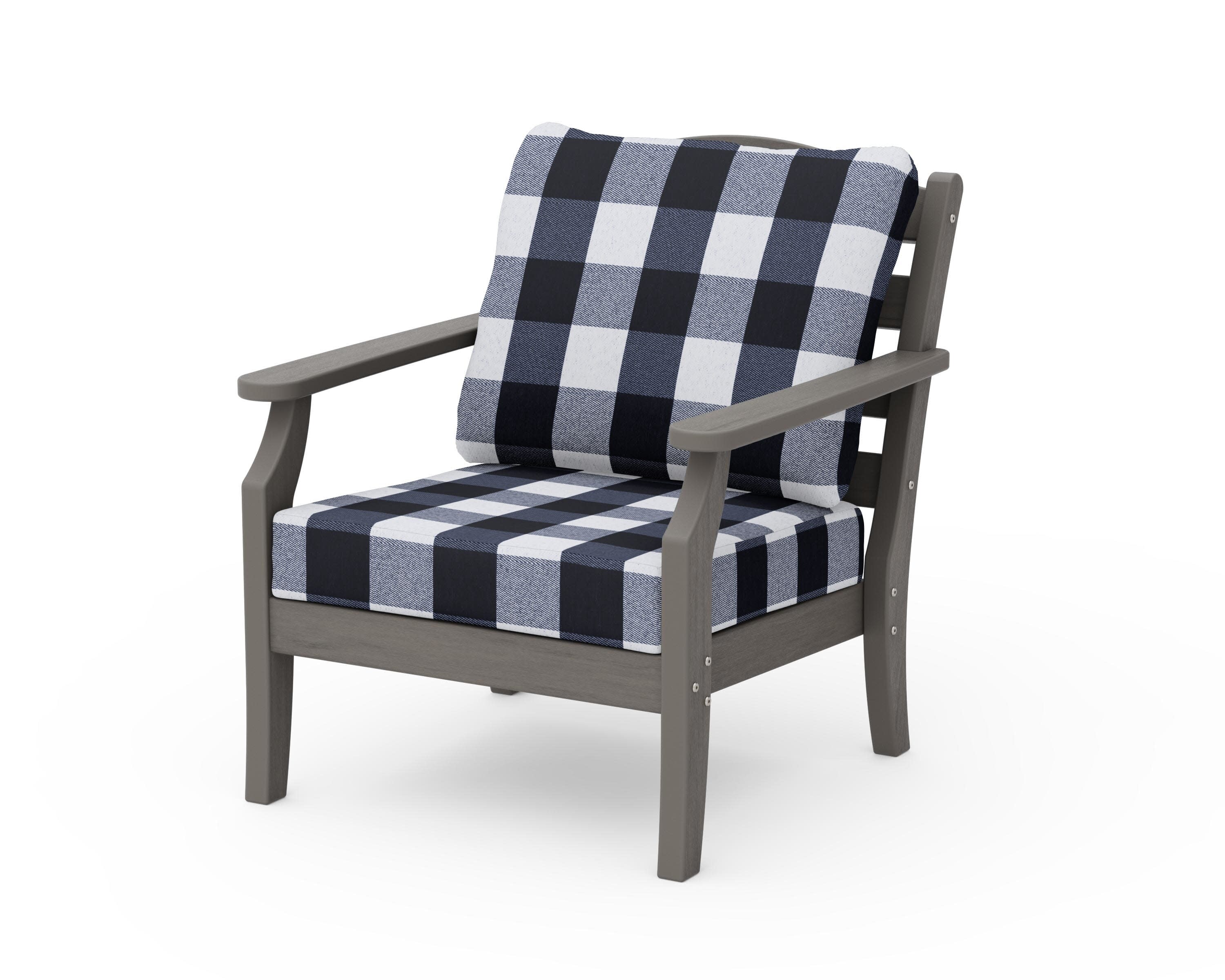 Savannah Deep Seating Chair in Driftwood / Buffalo Plaid Marine Indigo