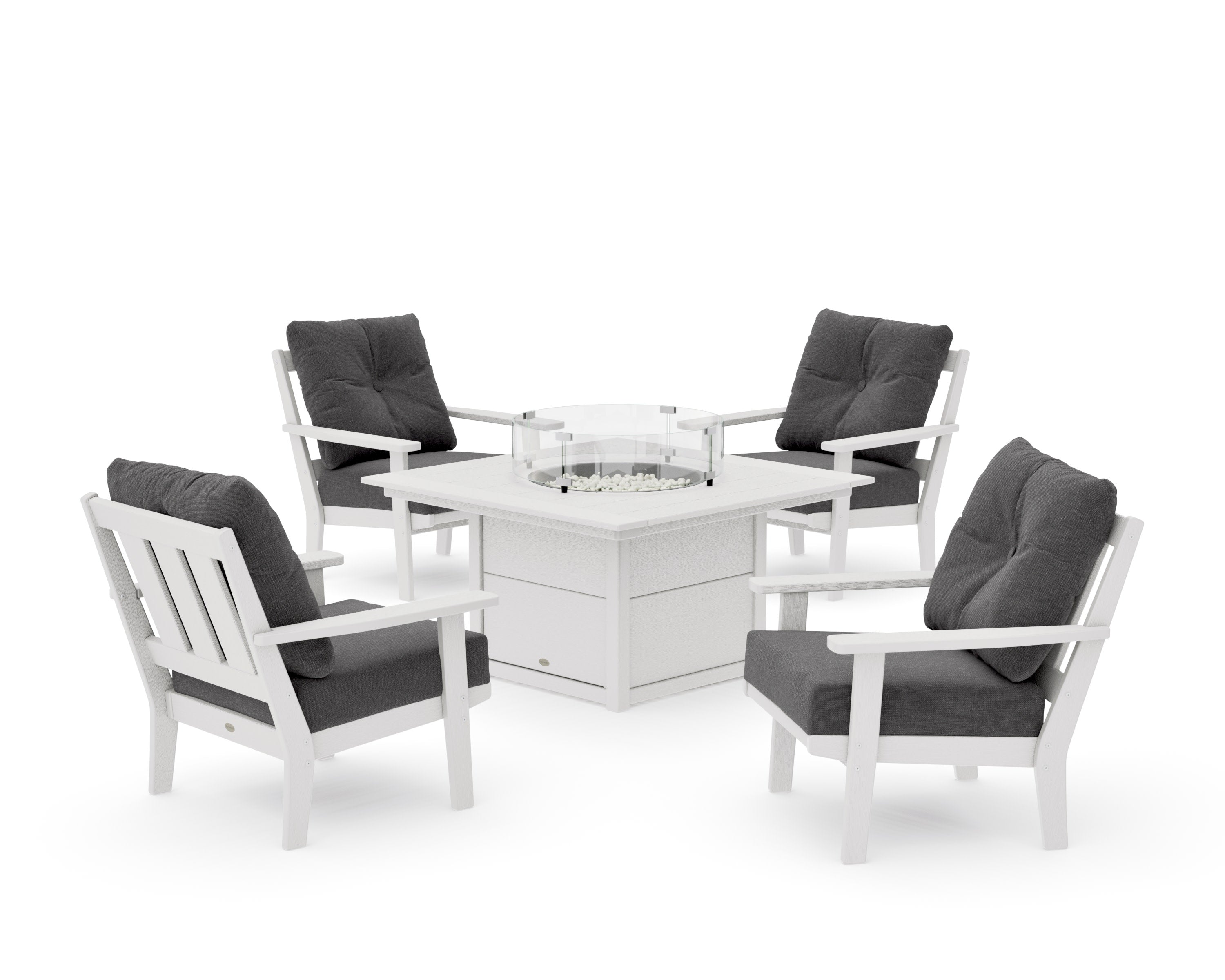 Oxford 5-Piece Deep Seating Set with Fire Pit Table in Vintage White / Ash Charcoal