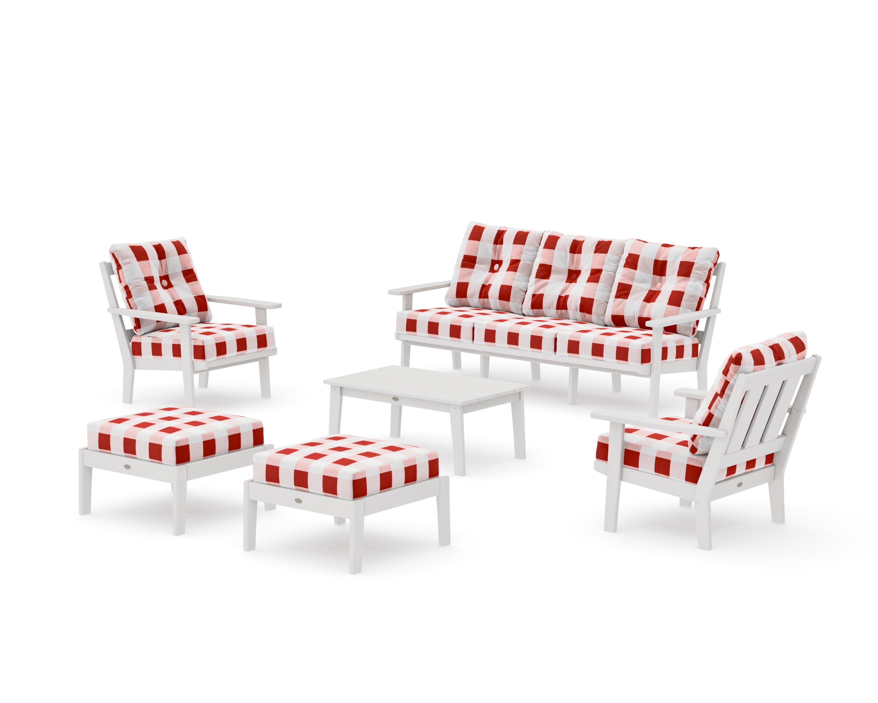 Oxford 6-Piece Lounge Sofa Set in Vintage White / Buffalo Plaid Crimson