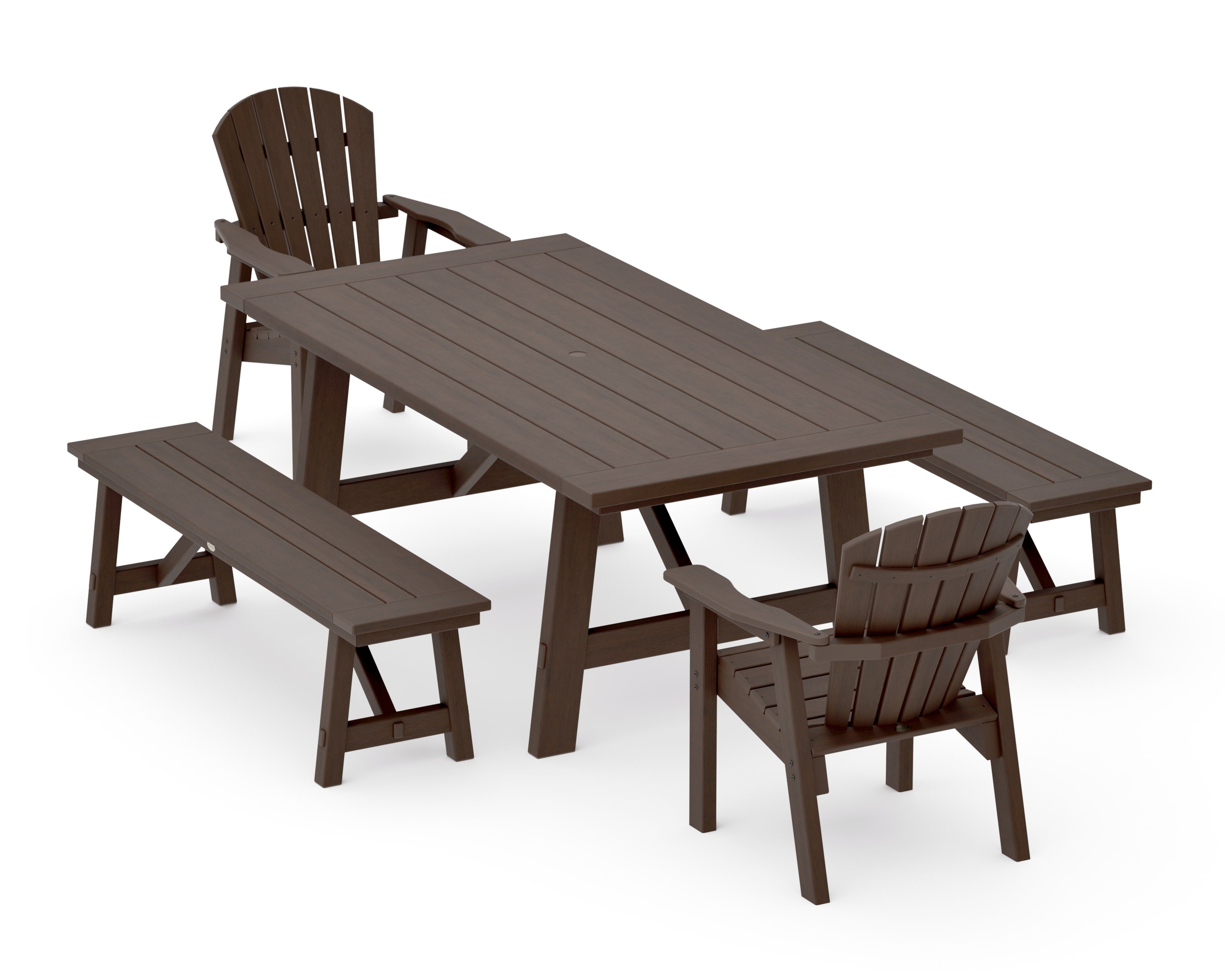 Seashell 5-Piece Rustic Farmhouse Dining Set With Benches in Kona