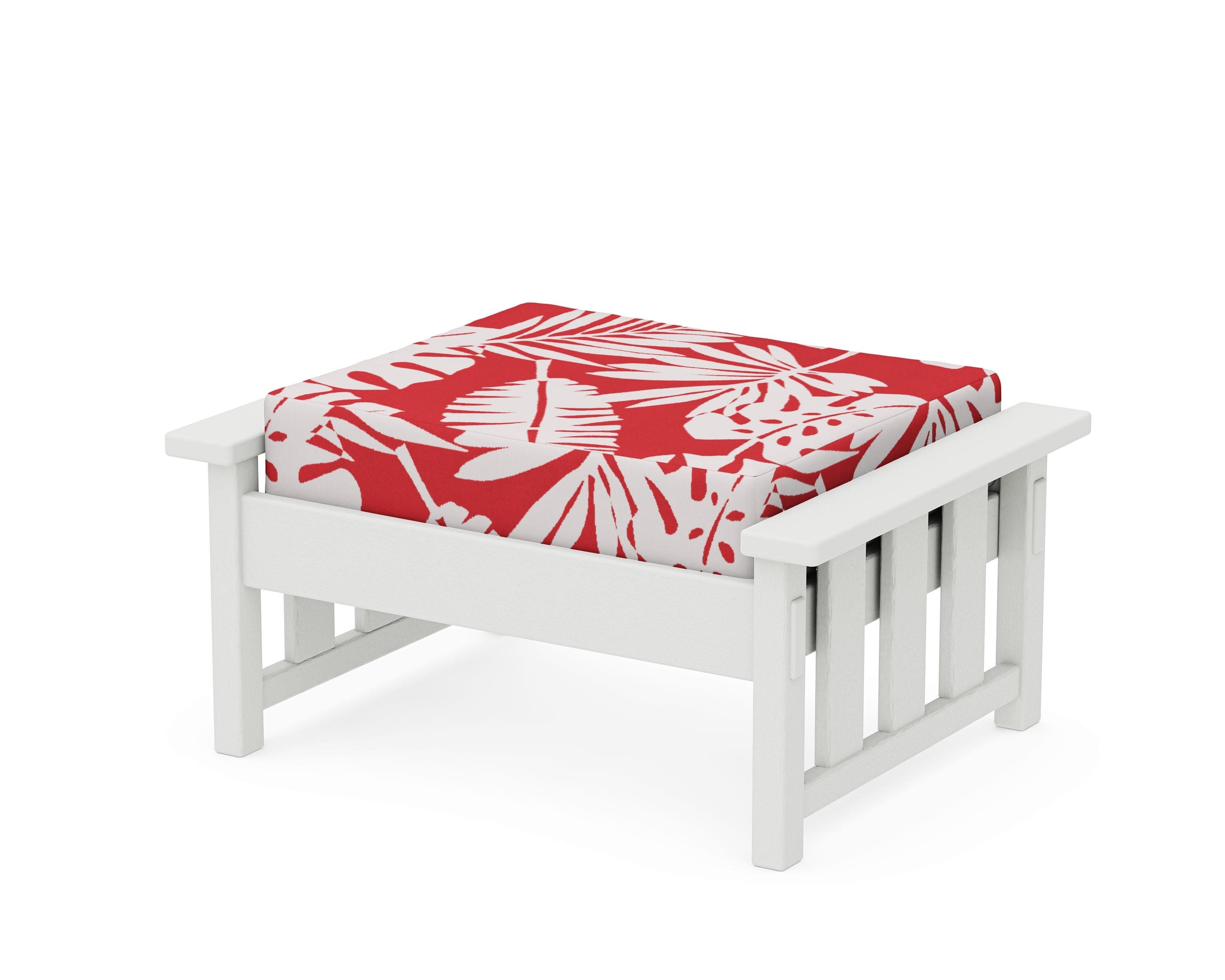 Acadia Deep Seating Ottoman in Vintage White / Leaf Crimson