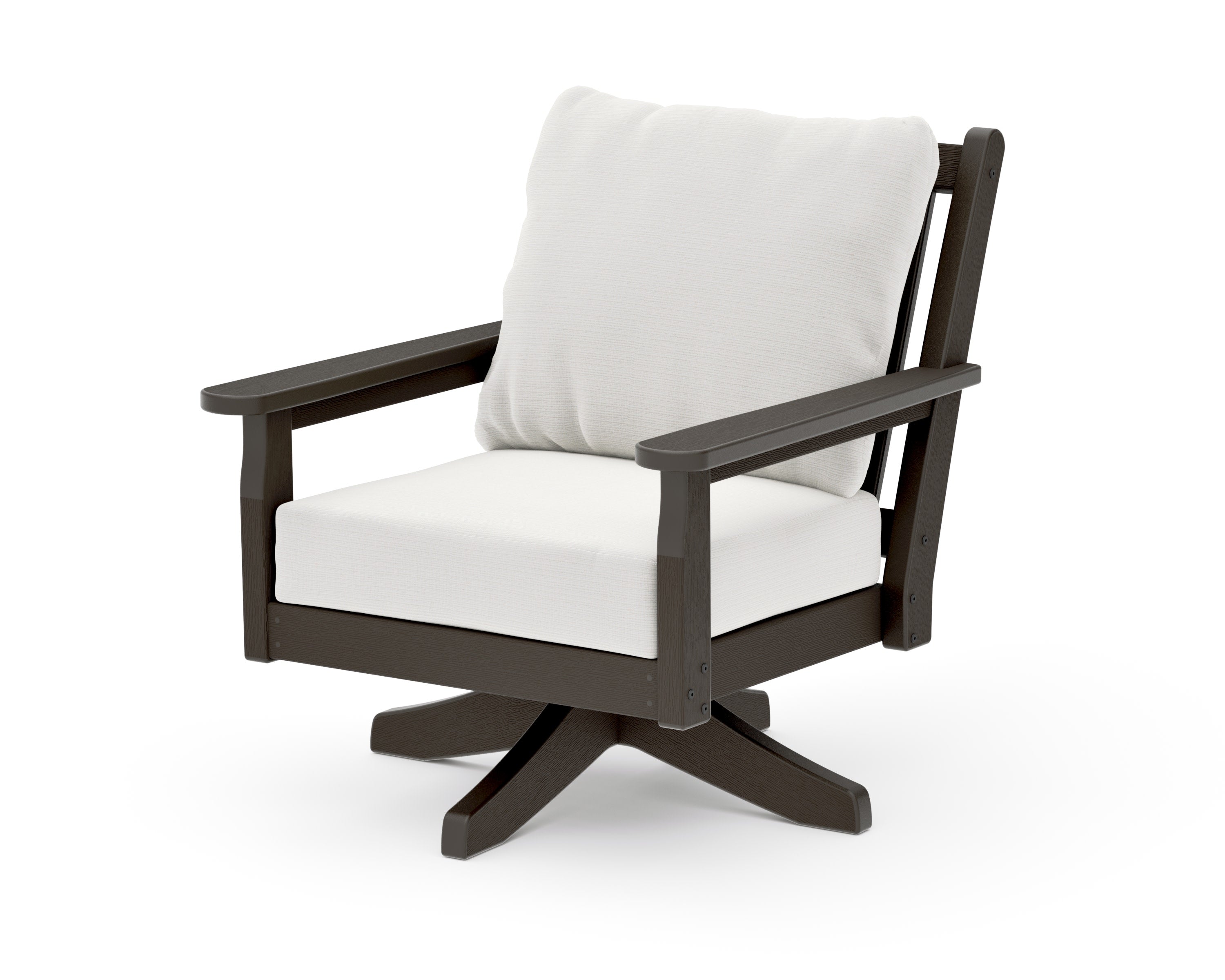 Chippendale Deep Seating Swivel Chair in Vintage Coffee / Natural Linen