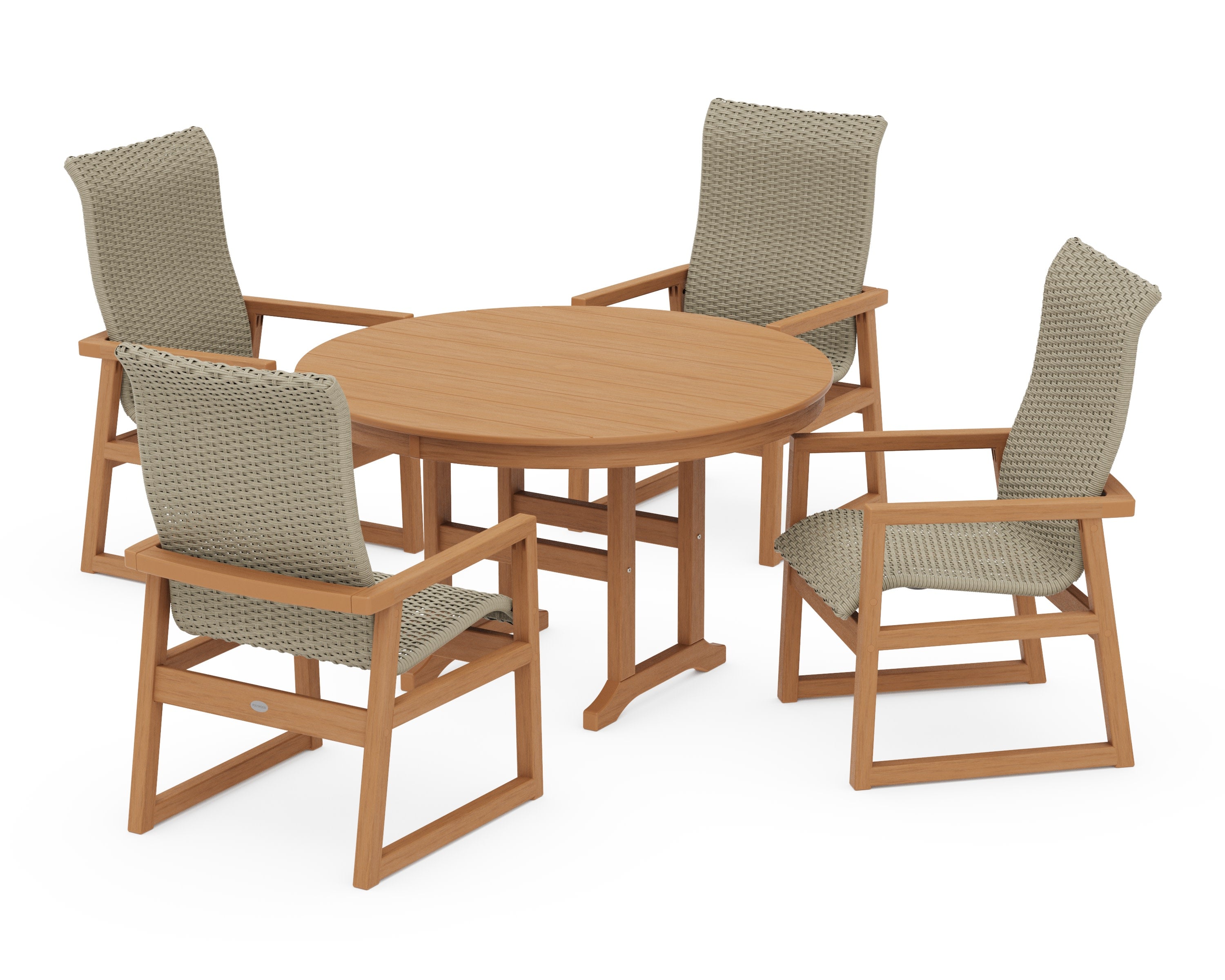 EDGE Woven Highback 5-Piece Round Farmhouse Dining Set in Natural / Dune Grass