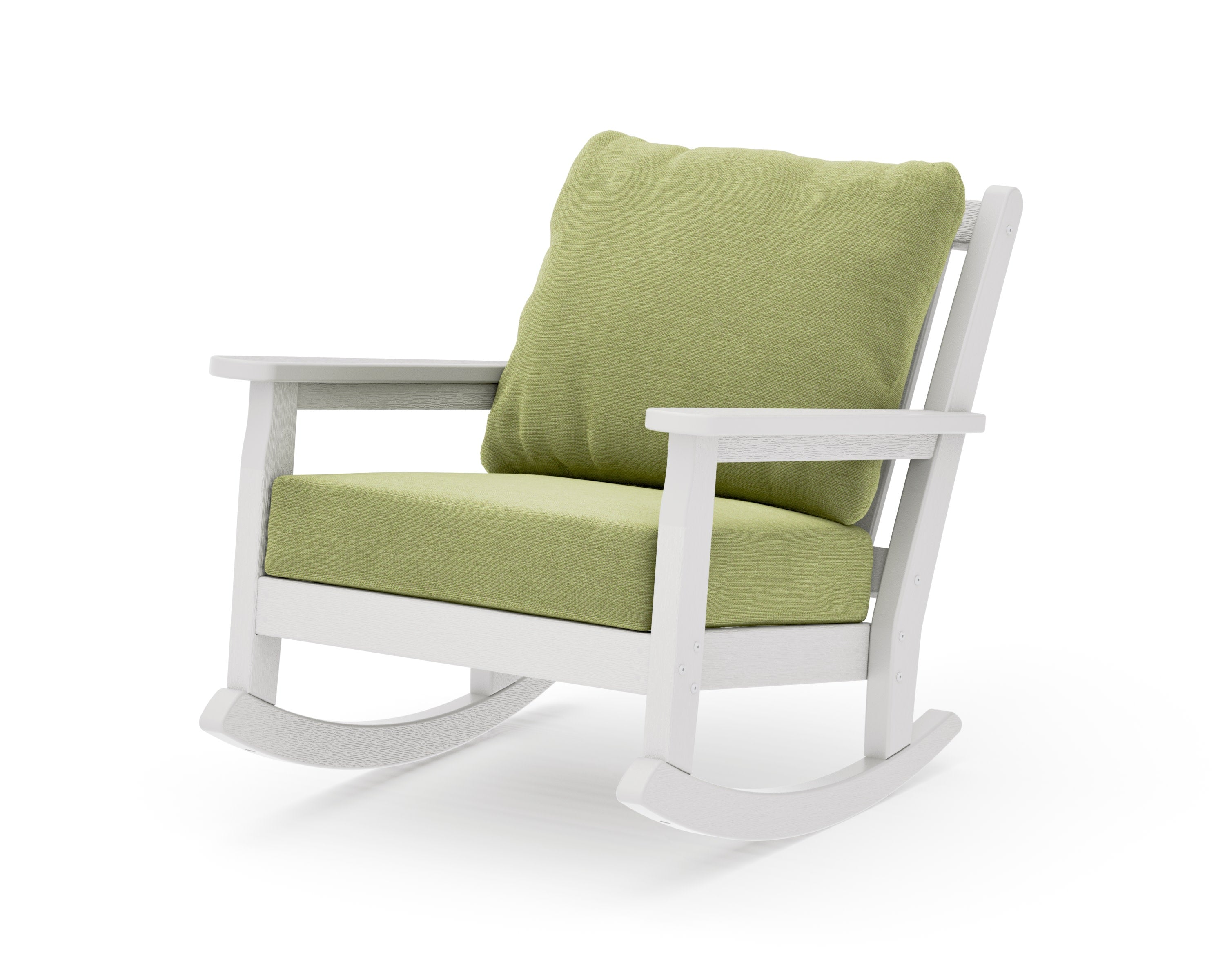 Chippendale Deep Seating Rocking Chair in Vintage White / Chartreuse Boucle