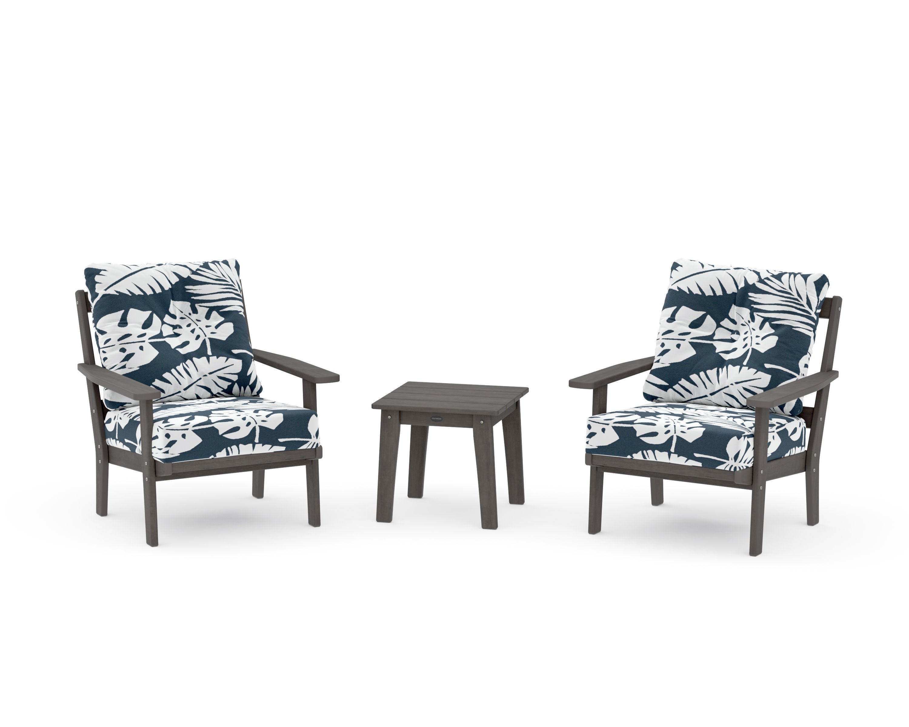 Oxford 3-Piece Deep Seating Set in Driftwood / Leaf Marine Indigo