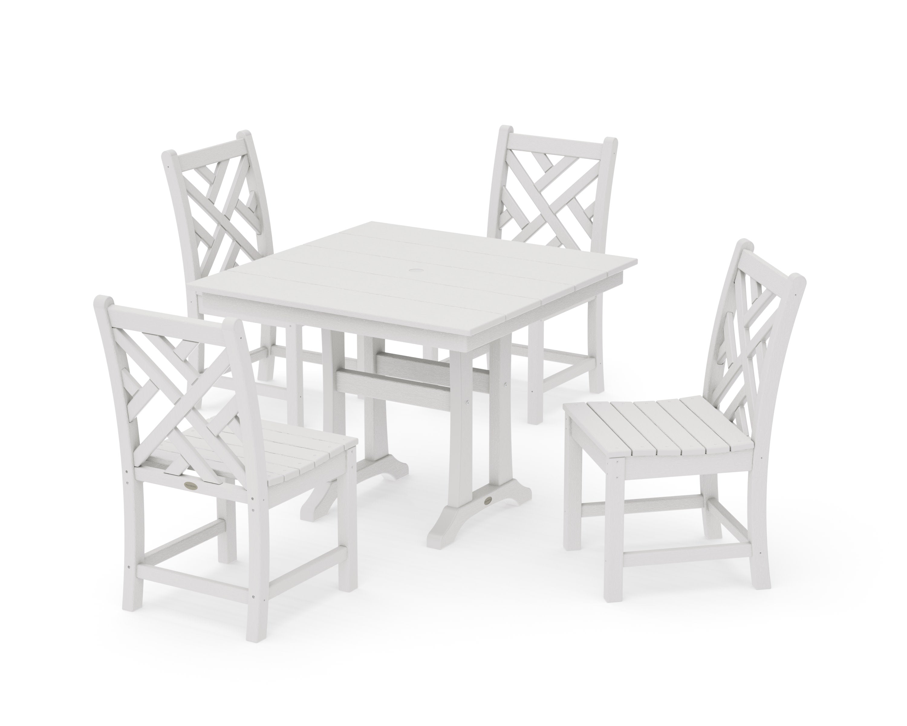 Chippendale 5-Piece Farmhouse Trestle Side Chair Dining Set in Vintage White