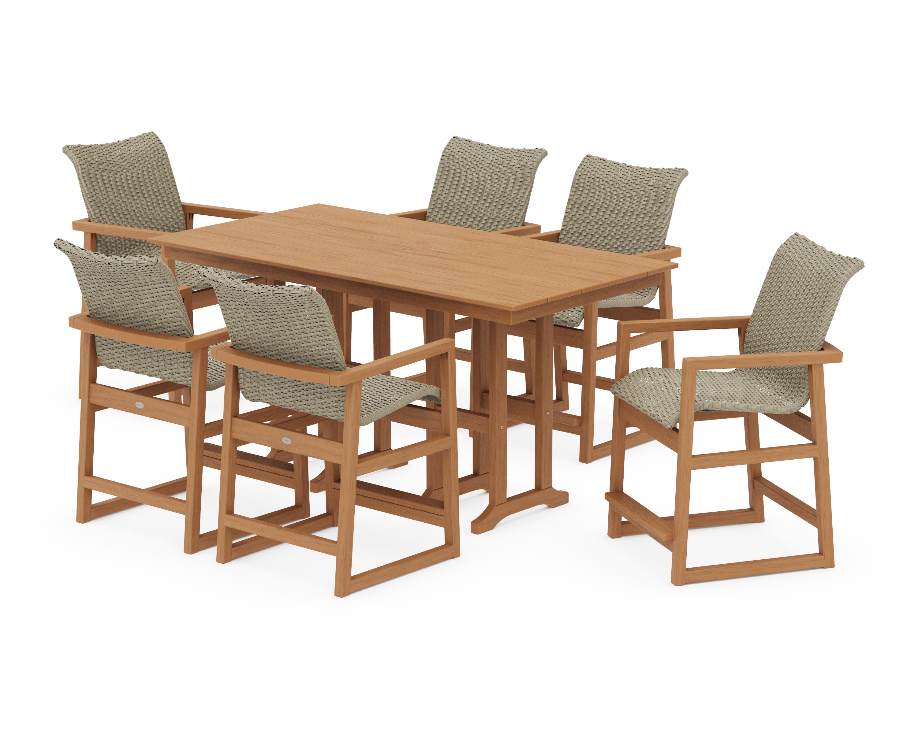 EDGE Woven Arm Chair 7-Piece Farmhouse Counter Set in Natural / Dune Grass
