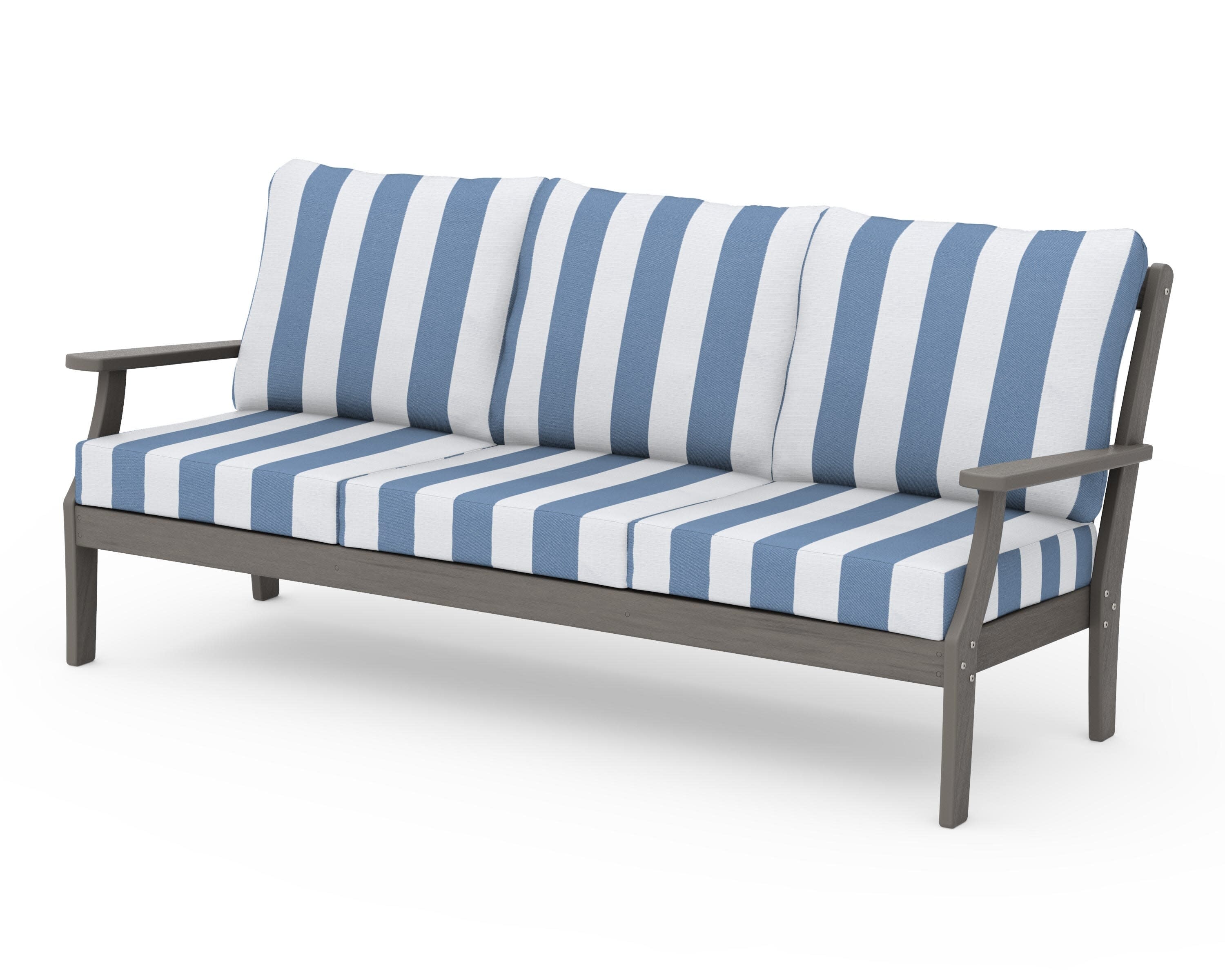 Braxton Deep Seating Sofa in Driftwood / Cabana Stripe Sky Blue