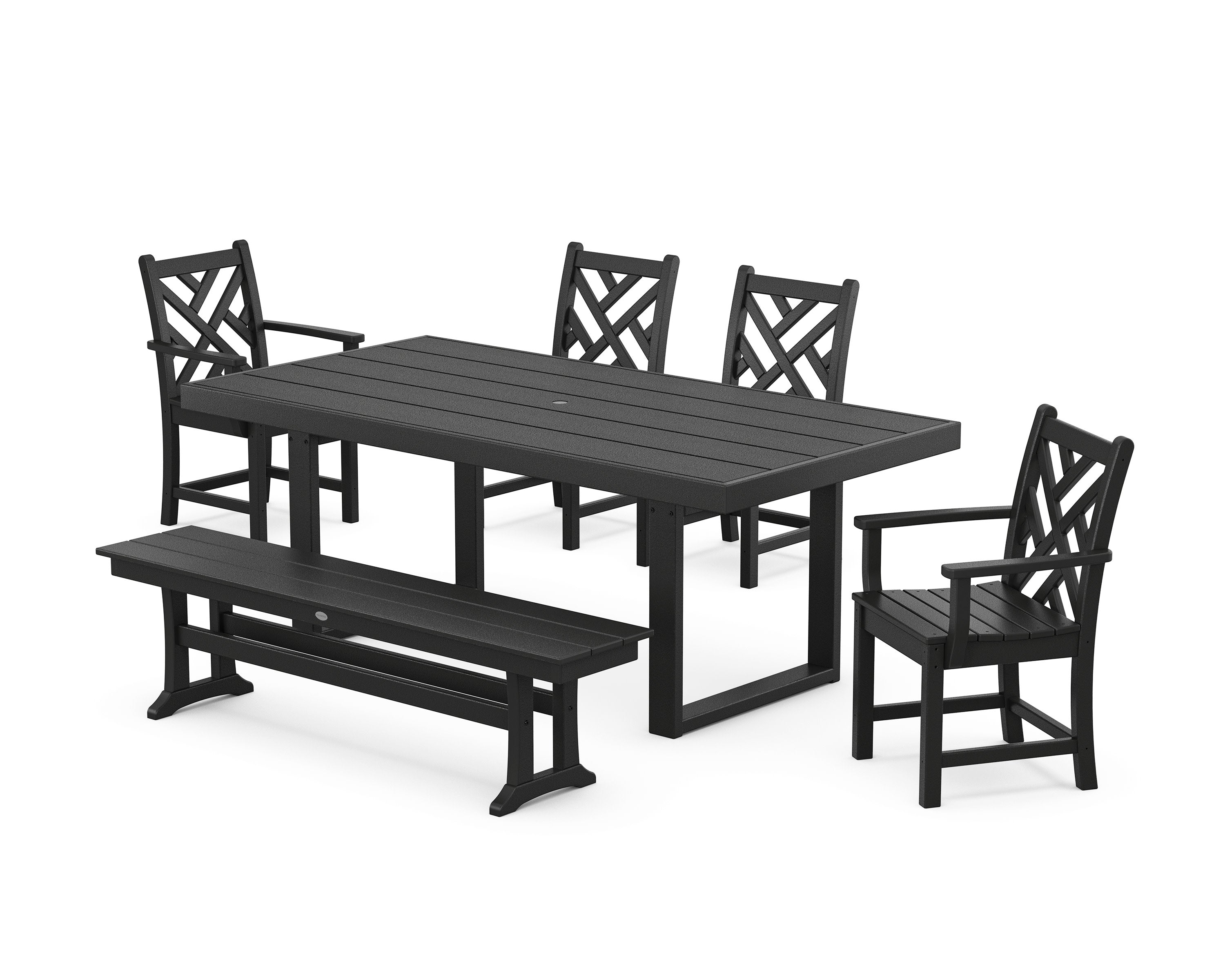 Chippendale 6-Piece Dining Set with Bench in Black
