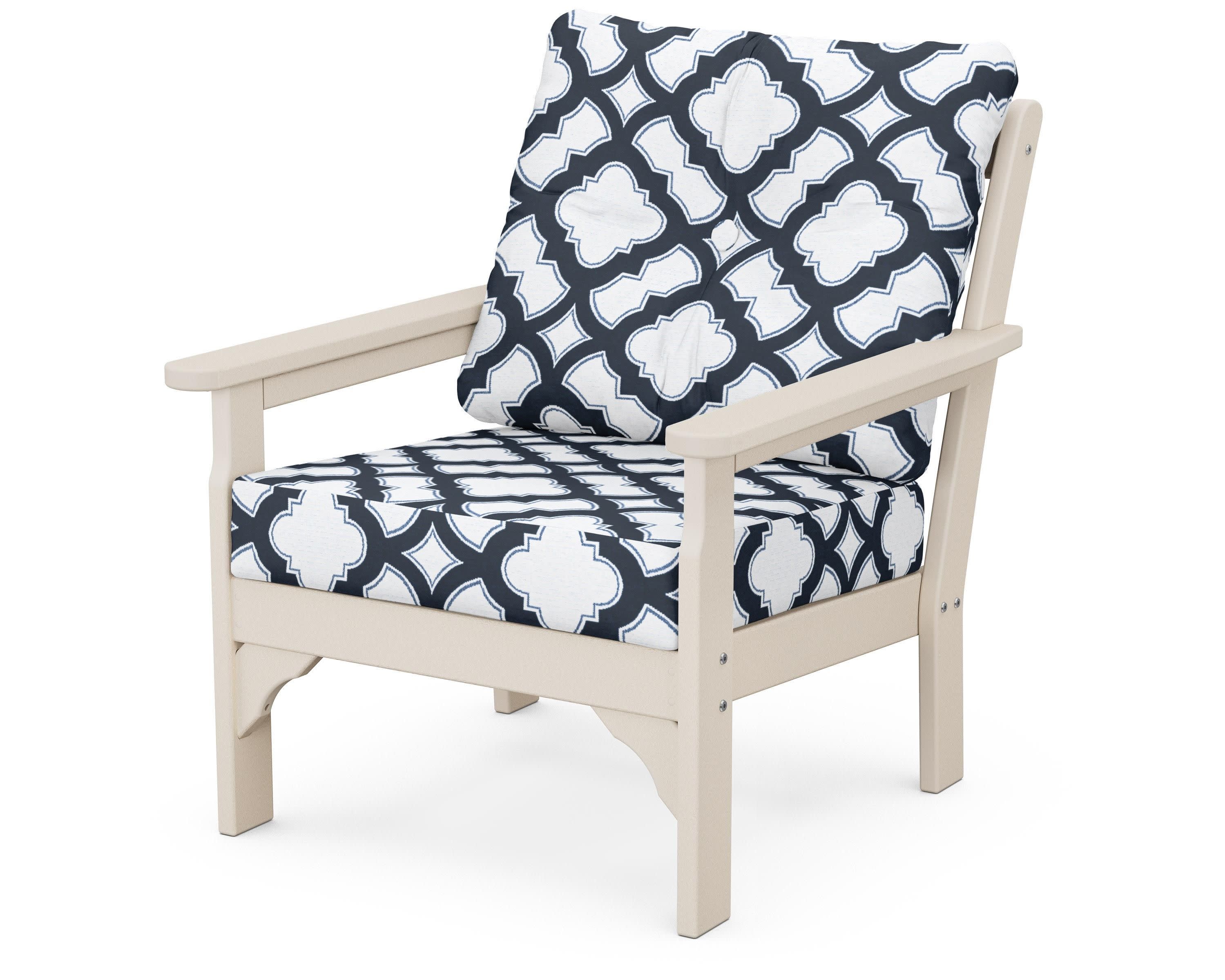 Vineyard Deep Seating Chair in Sand / Trellis Marine Indigo
