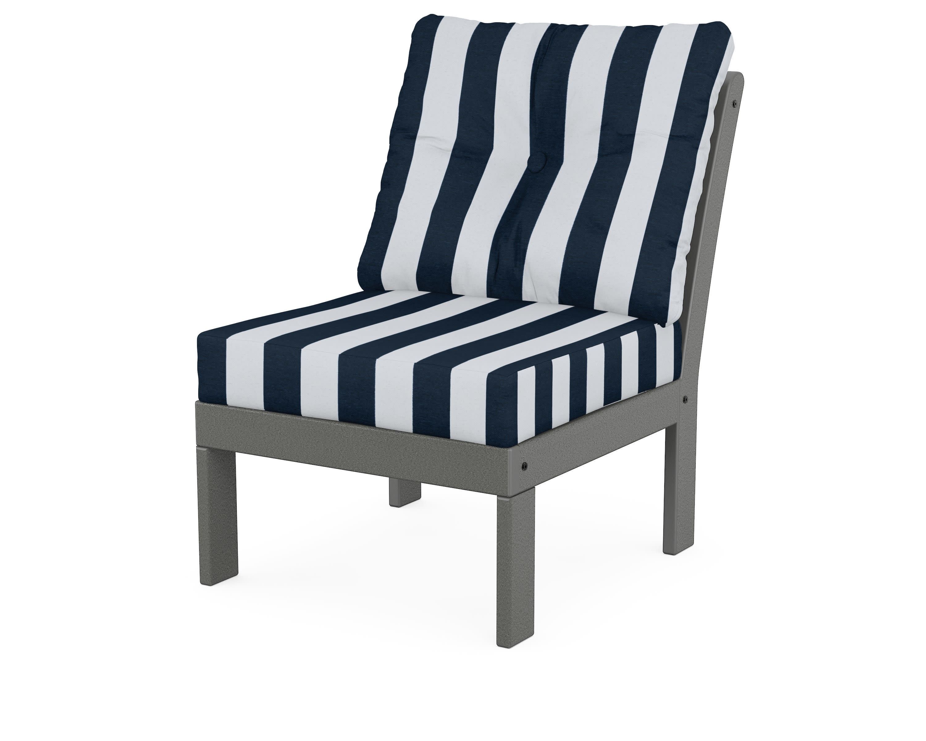 Vineyard Modular Armless Chair in Slate Grey / Cabana Stripe Marine Indigo