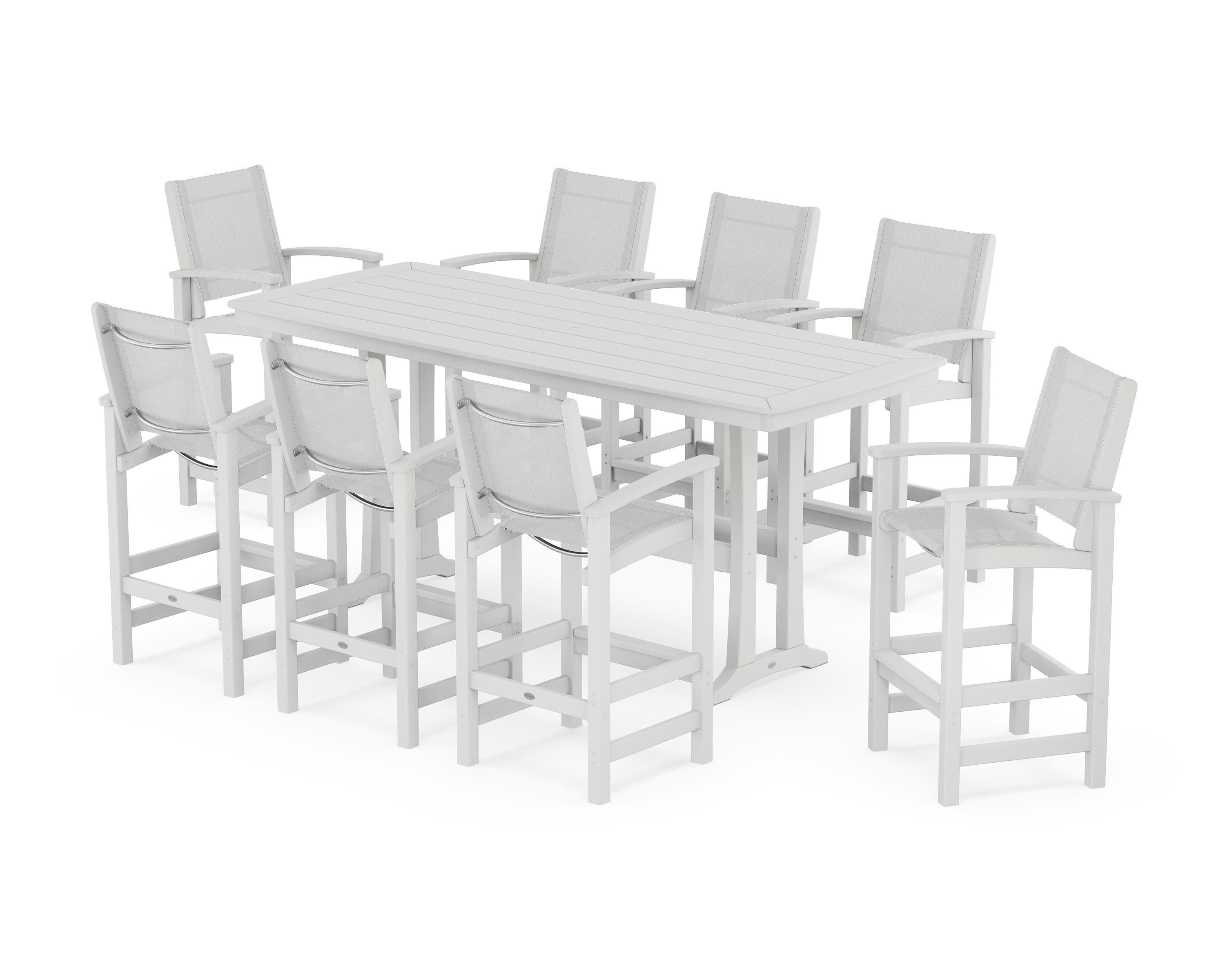 Coastal 9-Piece Bar Set with Trestle Legs in White / White Sling