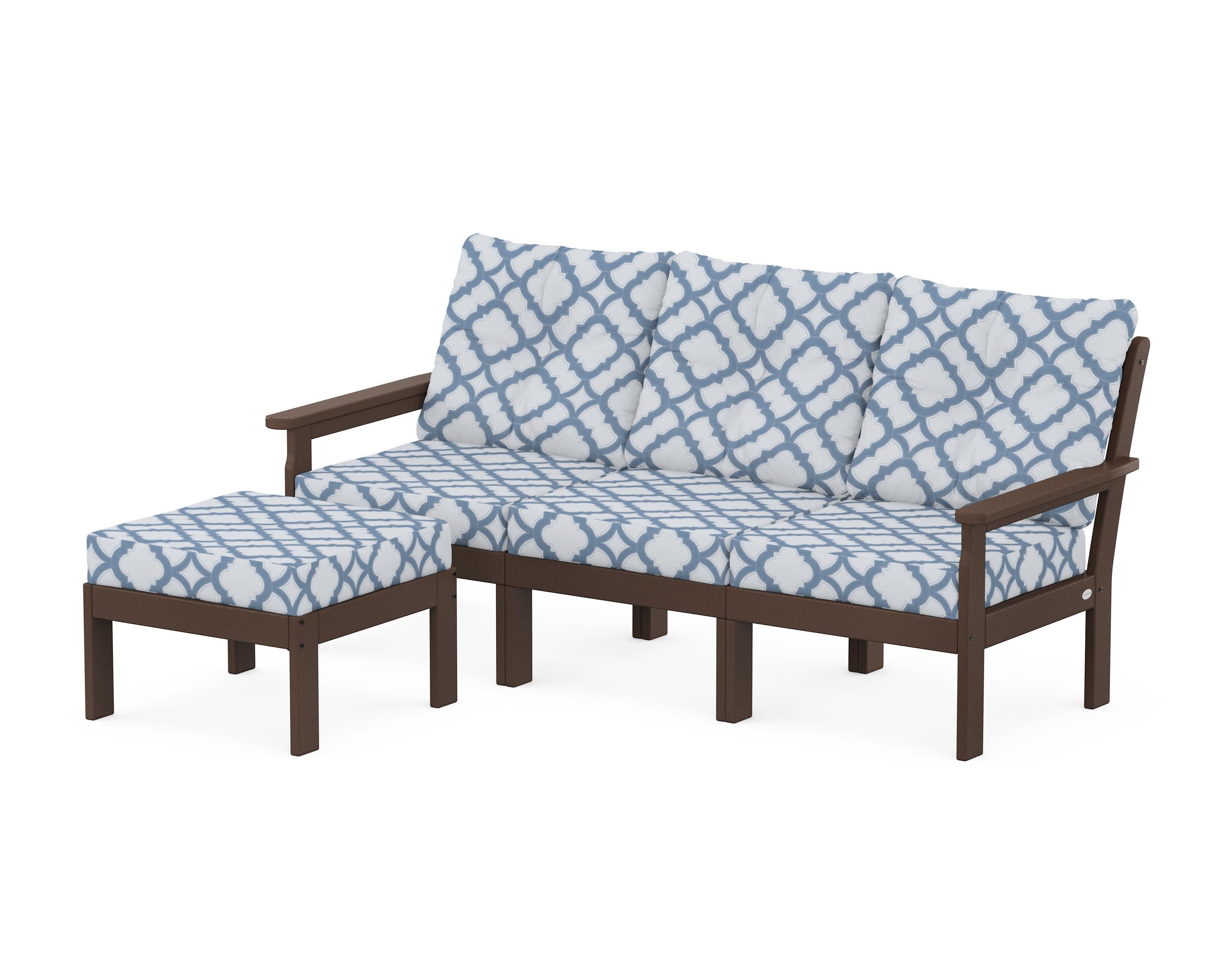 Vineyard 4-Piece Sectional with Ottoman in Mahogany / Trellis Sky Blue