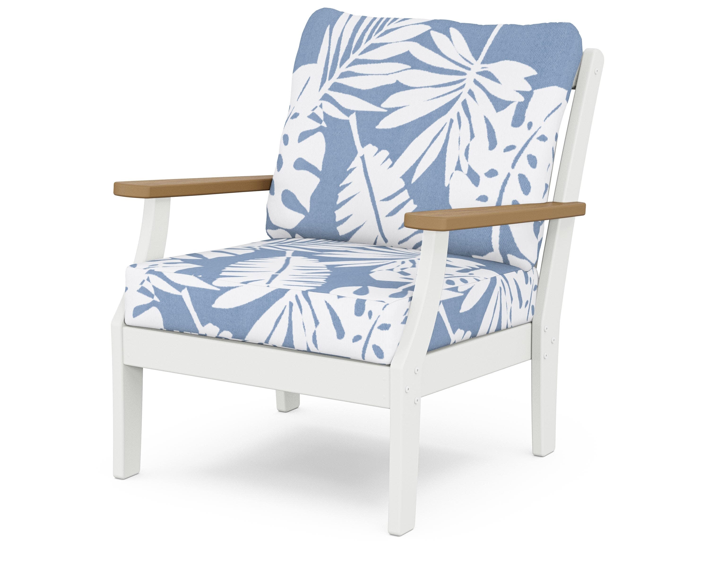 Braxton Deep Seating Chair in White / Natural / Leaf Sky Blue