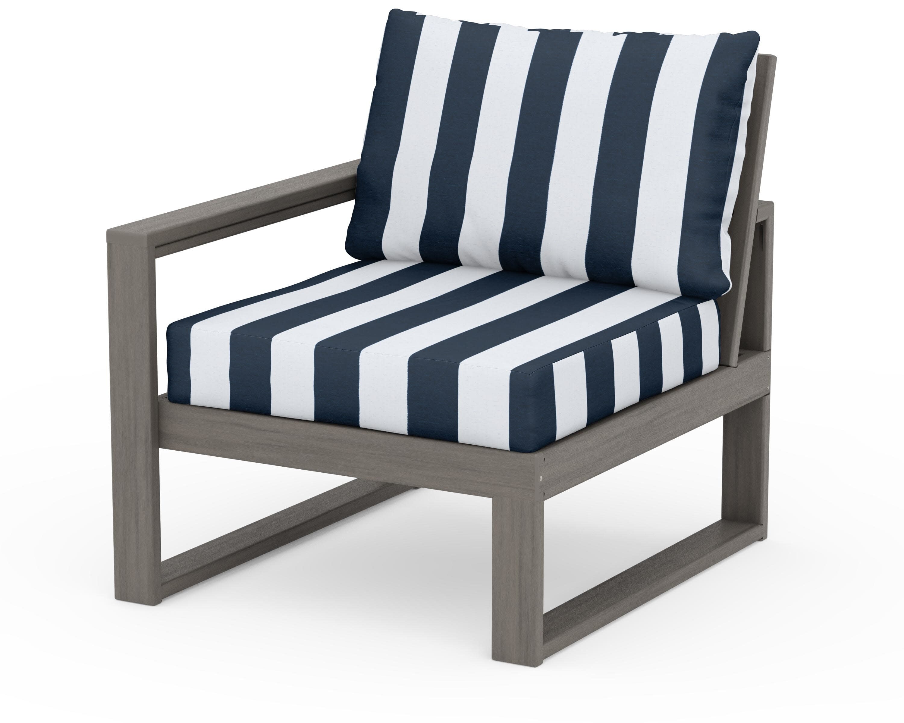 EDGE Modular Left Arm Chair in Driftwood / Cabana Stripe Marine Indigo