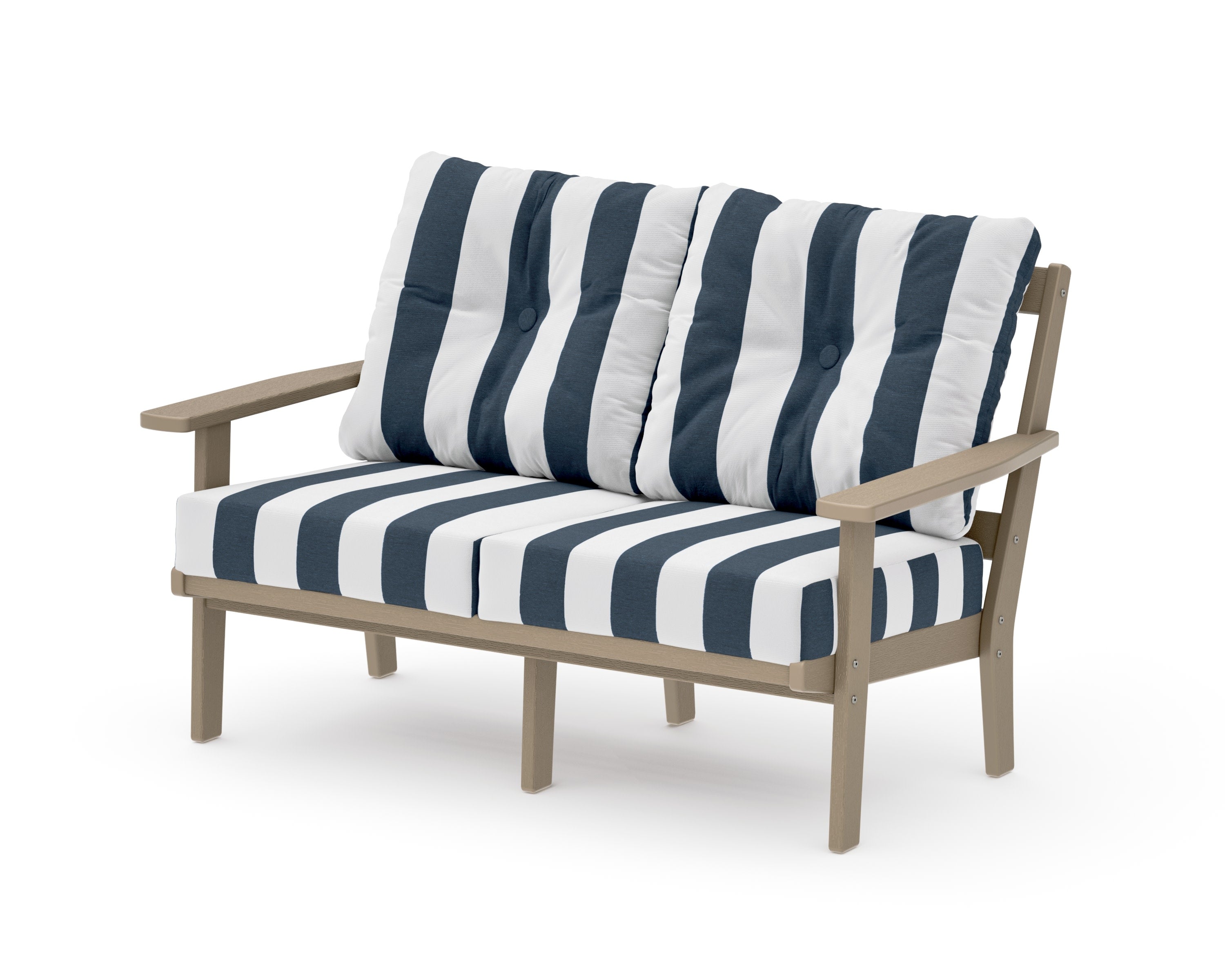 Oxford Deep SeatingLoveseat in Vintage Sahara / Cabana Stripe Marine Indigo
