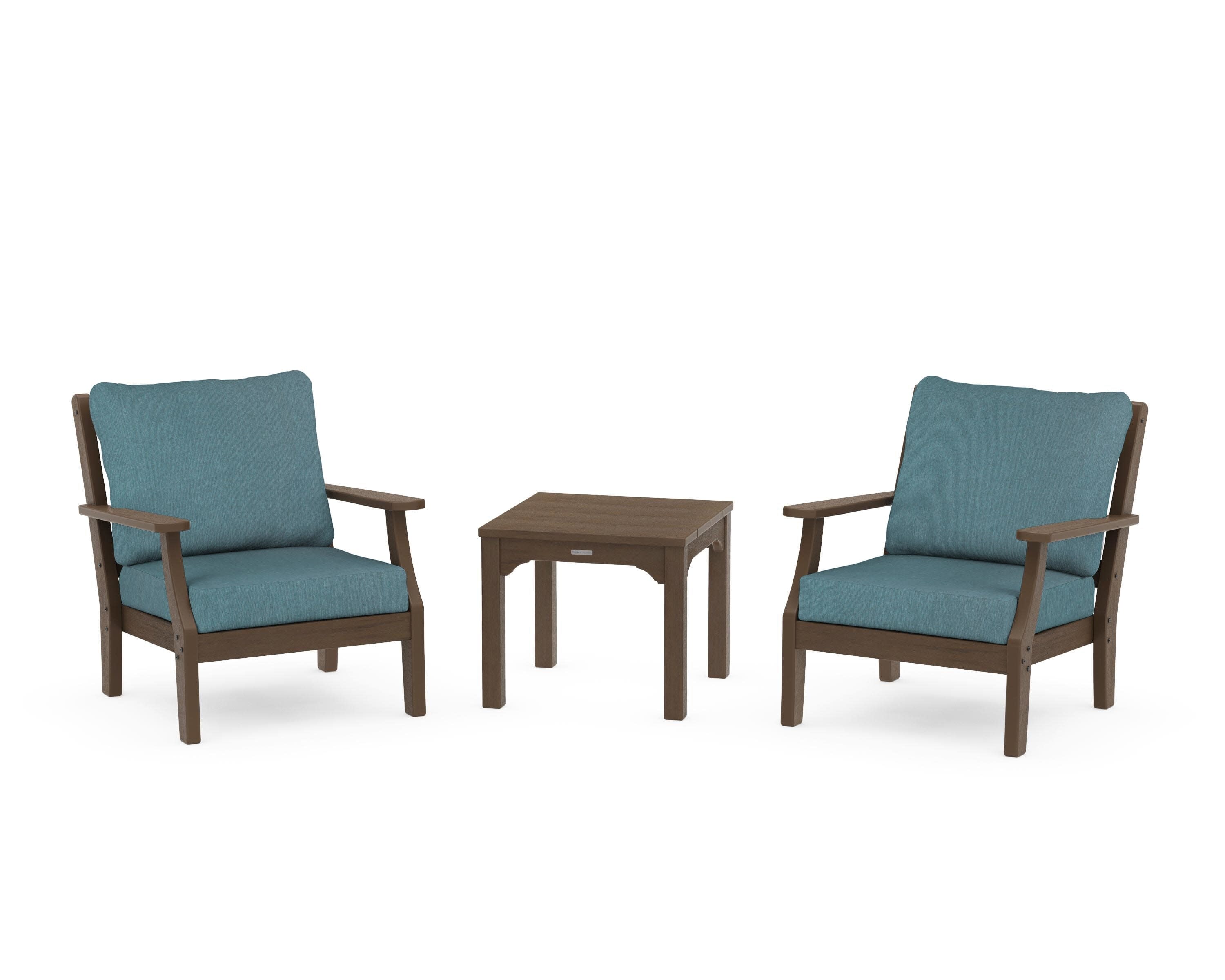 Chinoiserie 3-Piece Deep Seating Set in Kona / Ocean Teal