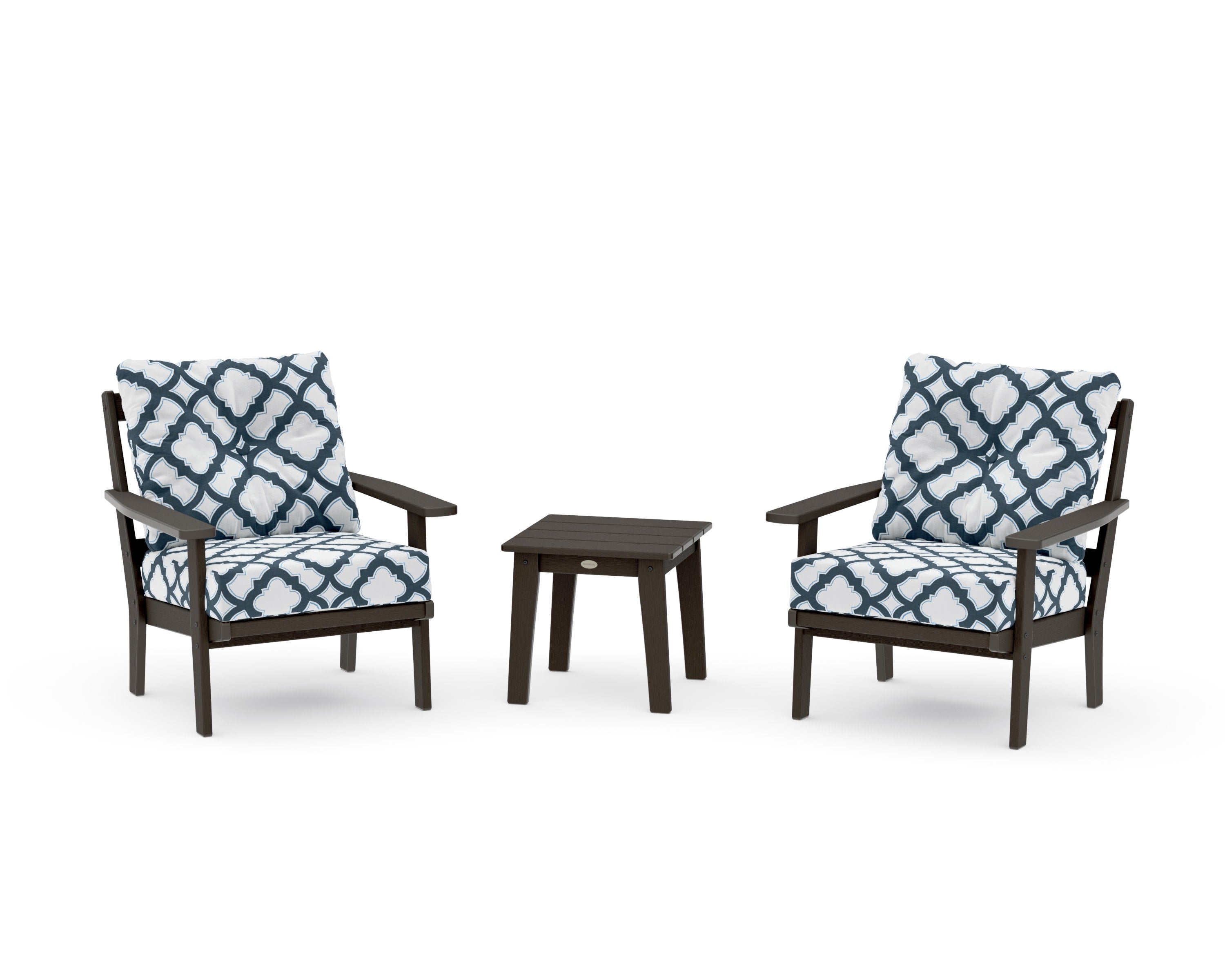Prairie 3-Piece Deep Seating Set in Vintage Coffee / Trellis Marine Indigo