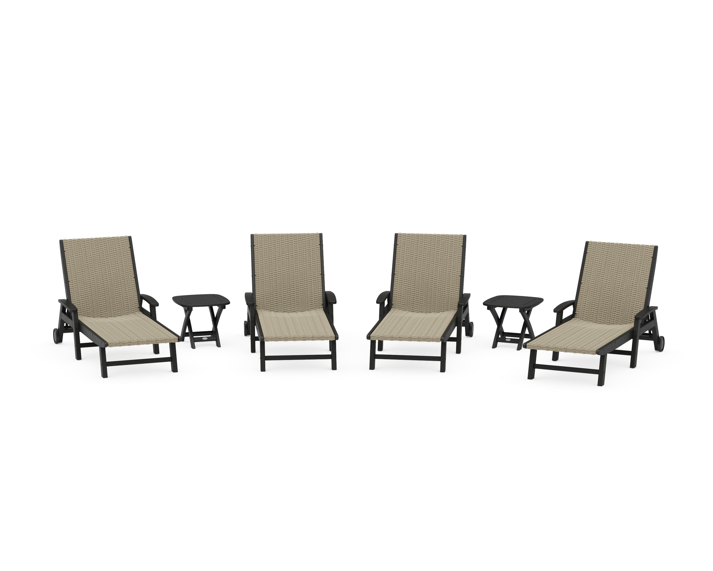 6- Piece Coastal Woven Chaise with Arms and Wheels Chaise Lounge Set in Black / Dune Grass