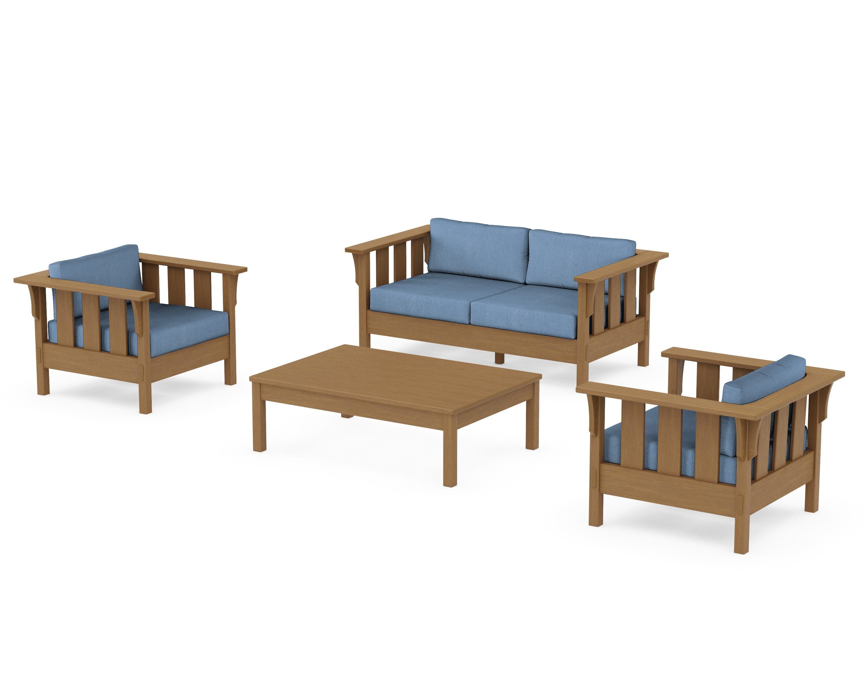 Acadia 4-Piece Deep Seating Set with Loveseat in Natural / Sky Blue