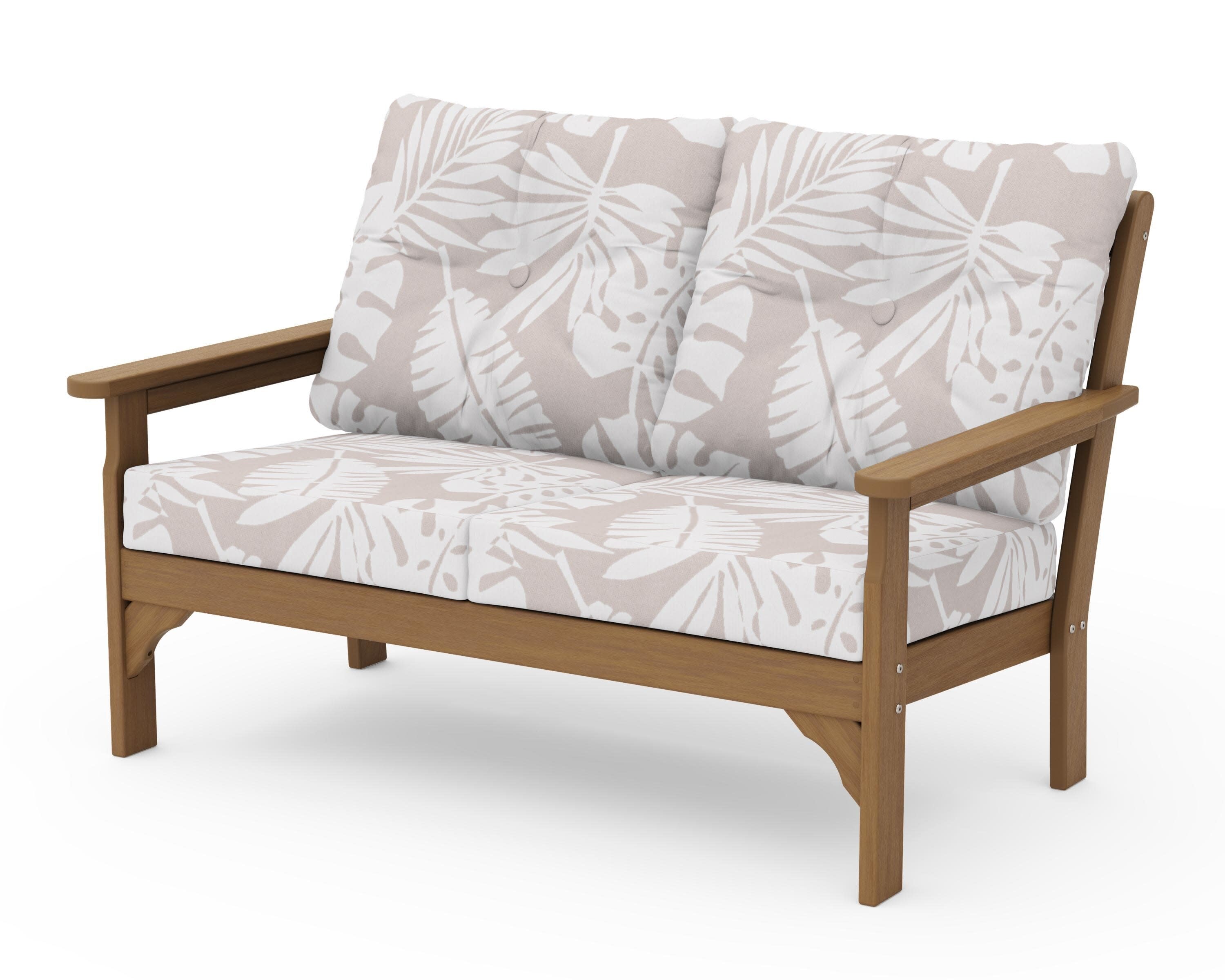 Vineyard Deep Seating Loveseat in Natural / Leaf Dune Burlap