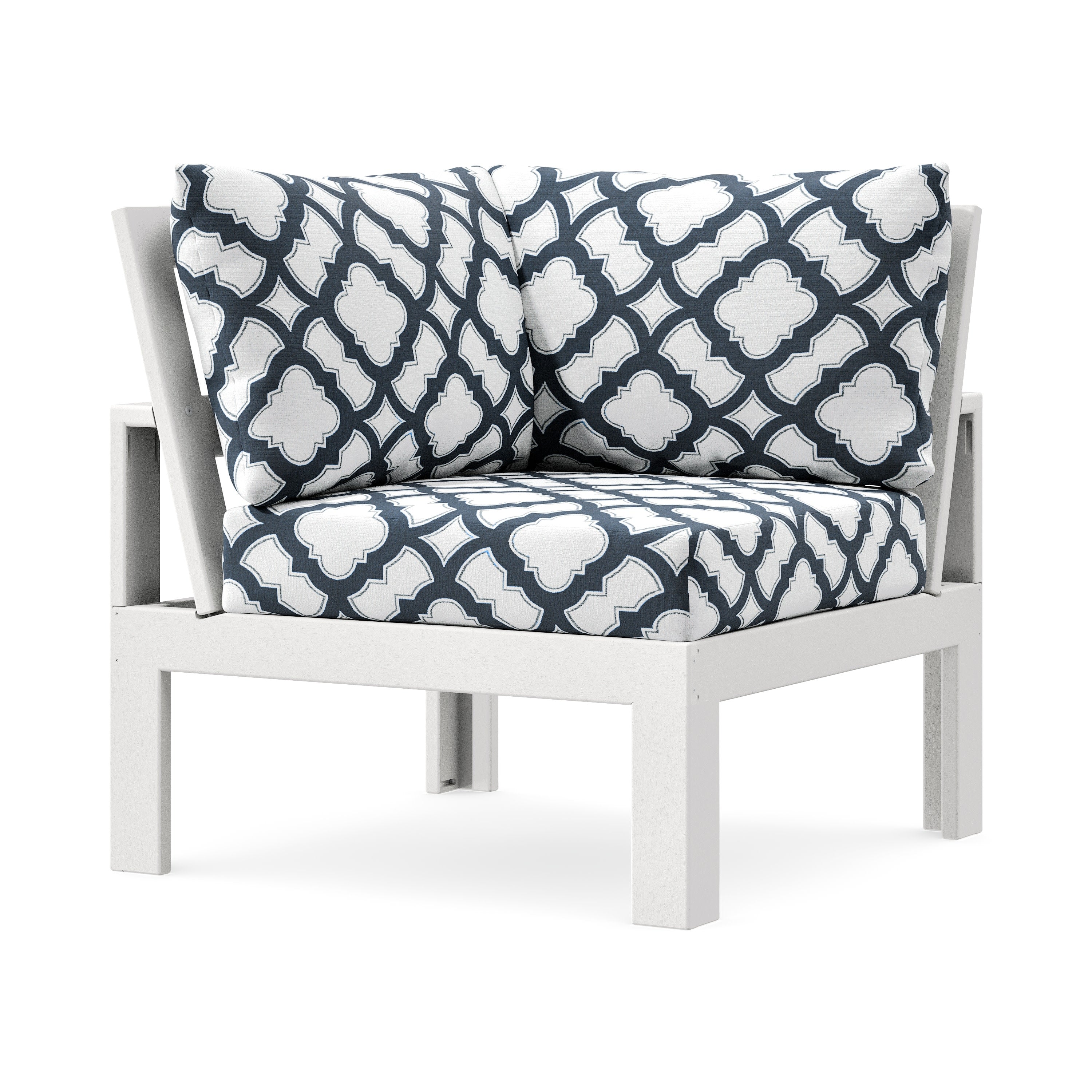 Modular Corner Chair in White / Trellis Marine Indigo