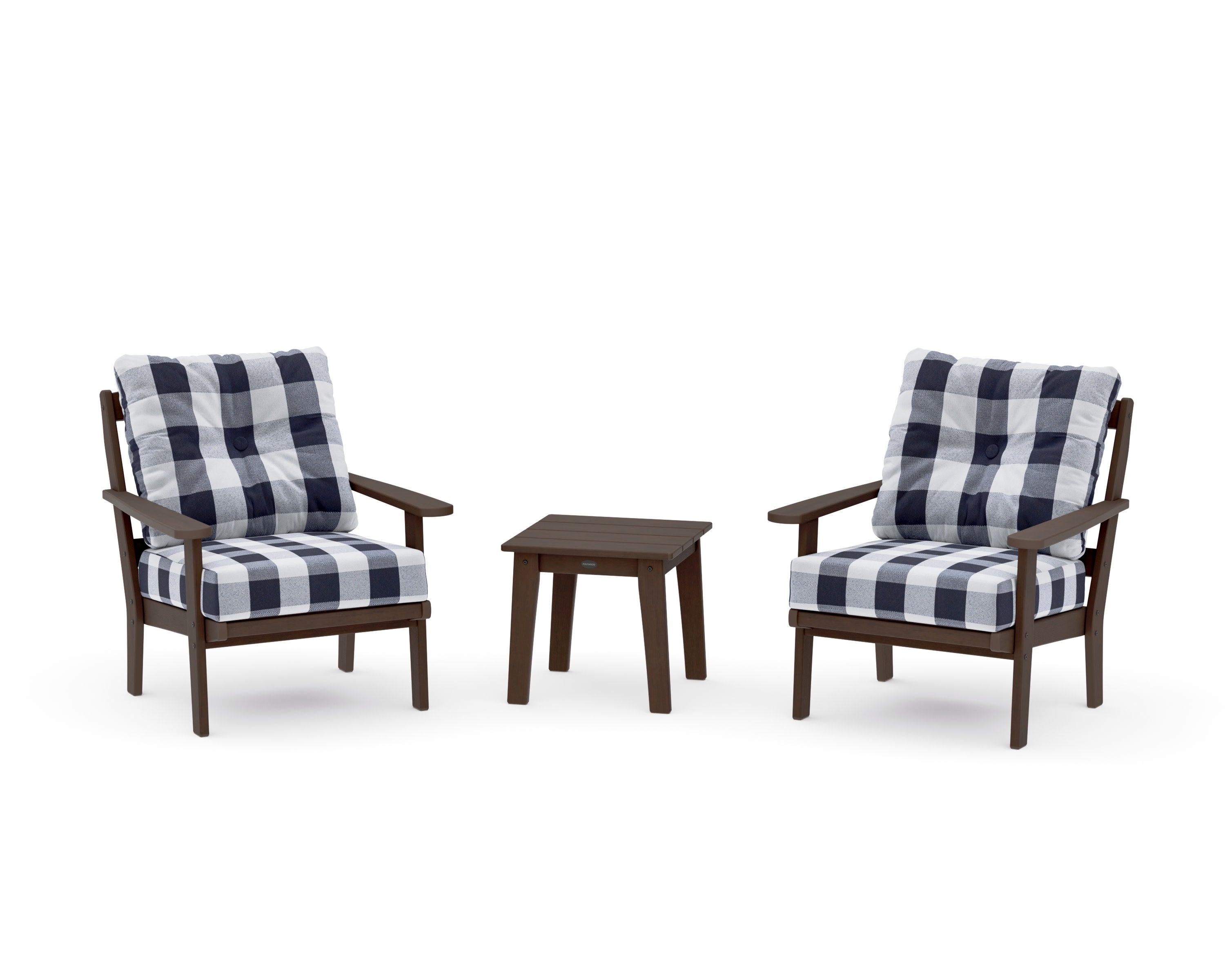 Mission 3-Piece Deep Seating Set in Kona / Buffalo Plaid Navy