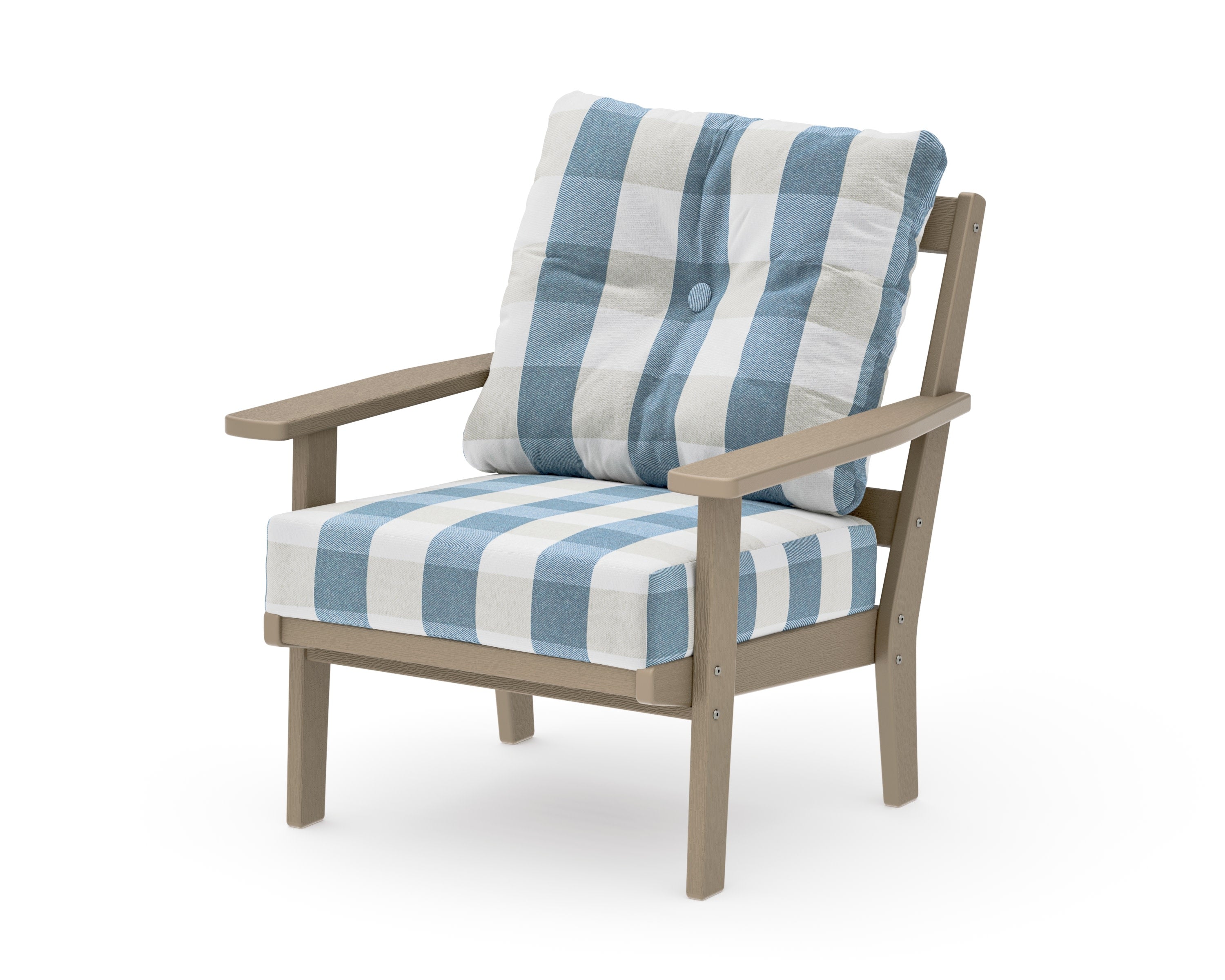 Oxford Deep Seating Chair in Vintage Sahara / Buffalo Plaid Sky Blue