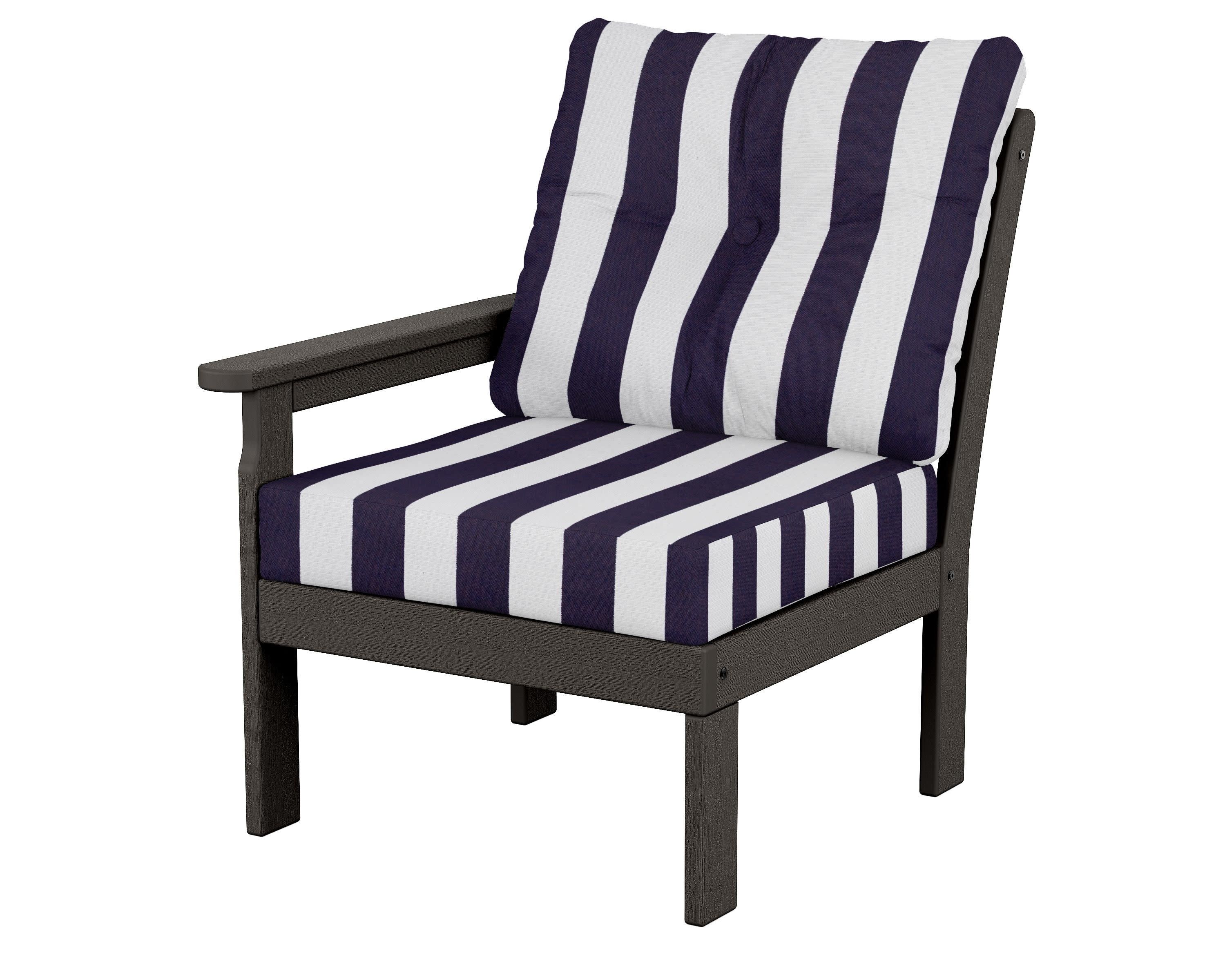 Vineyard Modular Left Arm Chair in Vintage Coffee / Cabana Stripe Navy