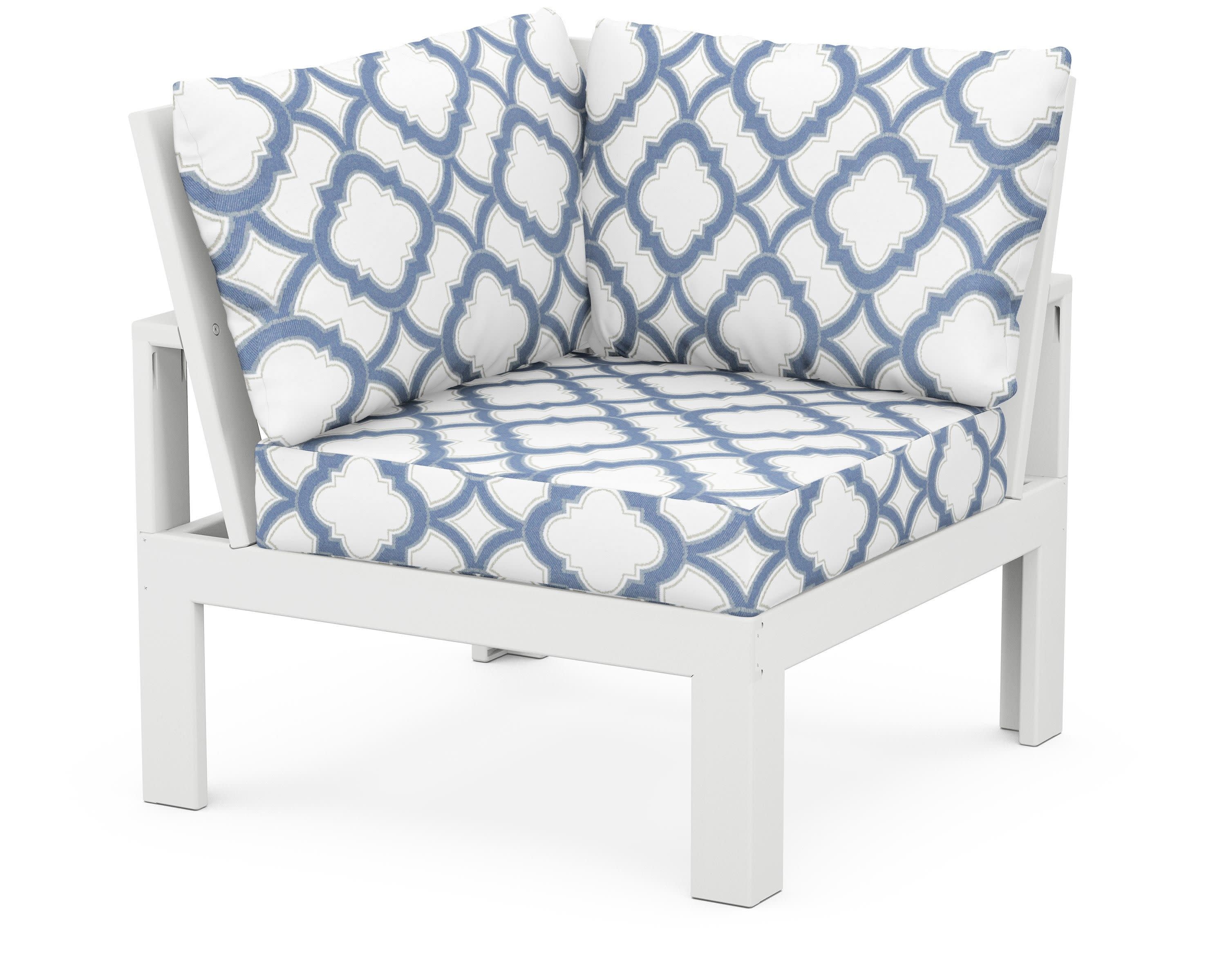 Modular Corner Chair in White / Trellis Sky Blue