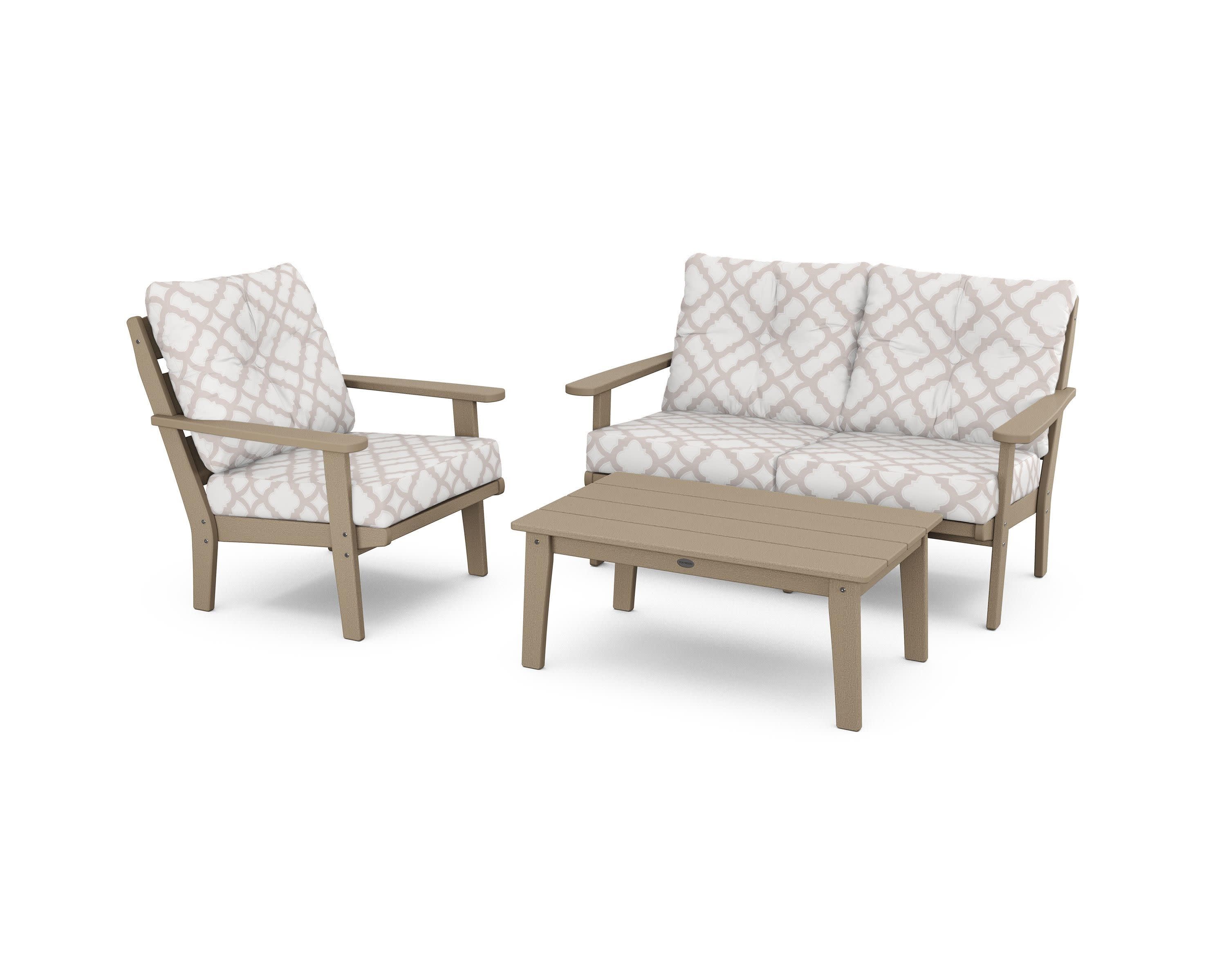 Lakeside 3-Piece Deep Seating Set in Vintage Sahara / Trellis Dune Burlap