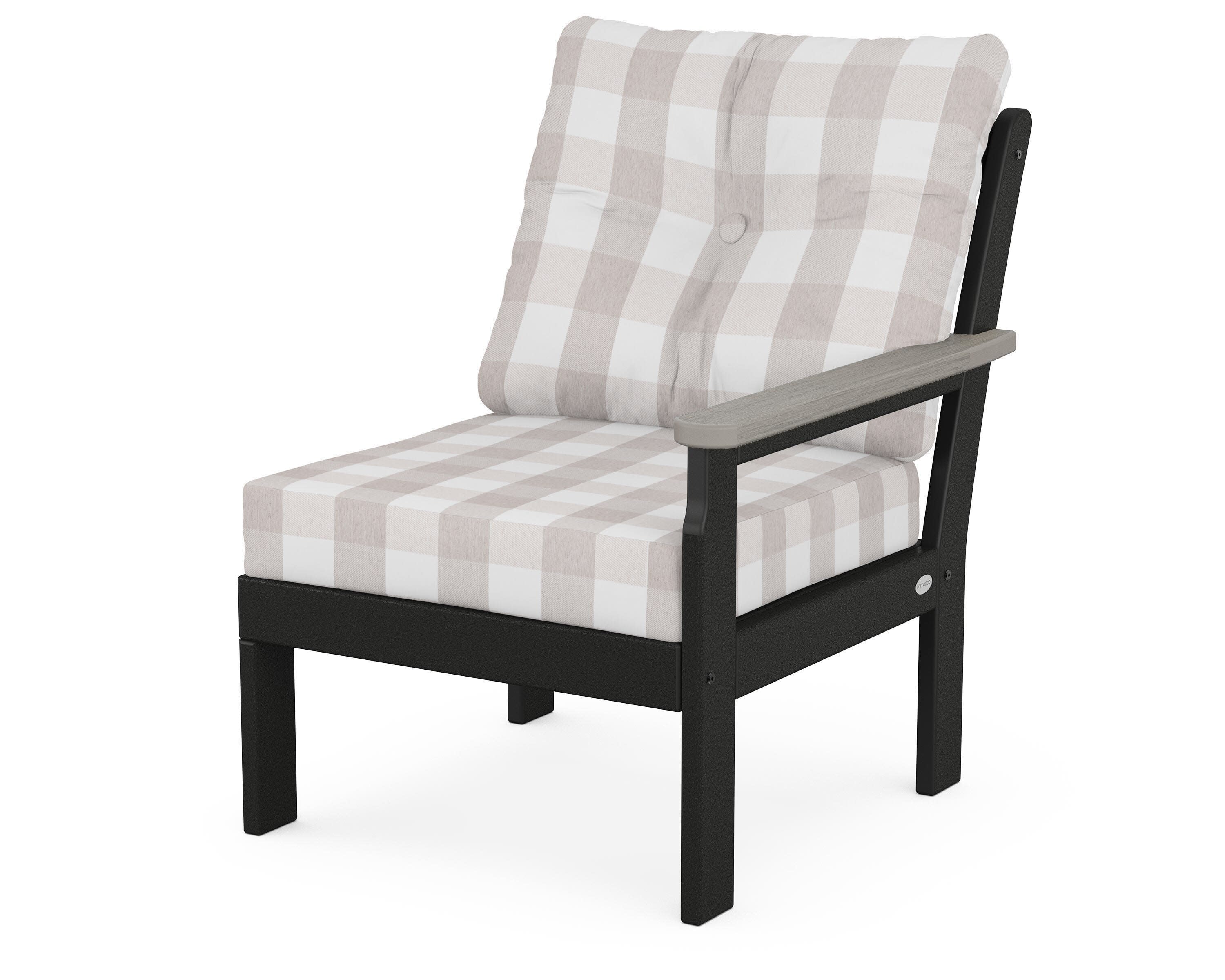 Vineyard Modular Right Arm Chair in Black / Driftwood / Buffalo Plaid Dune Burlap