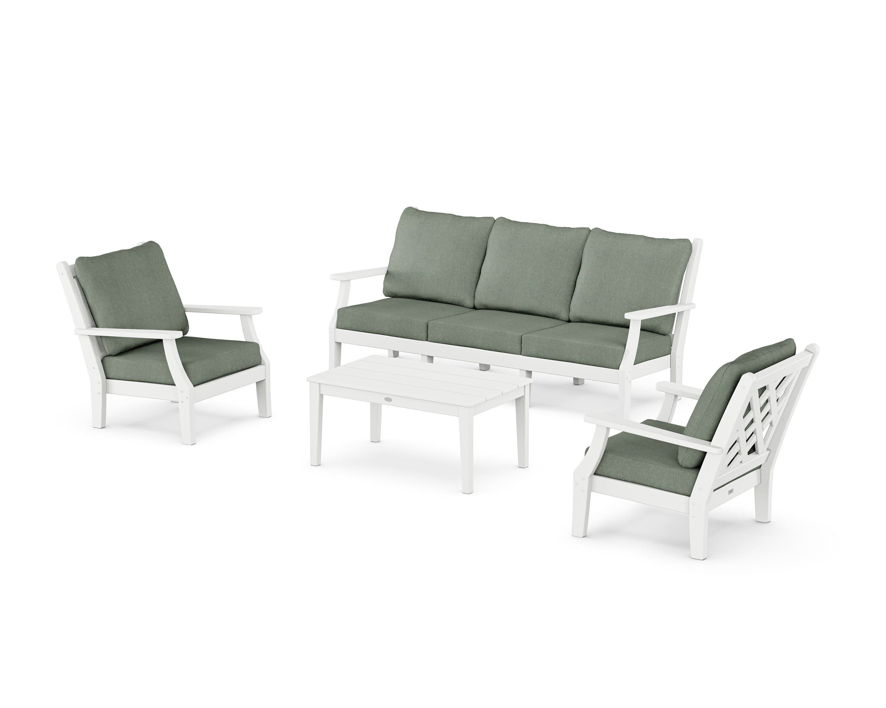 Wovendale 4-Piece Deep Seating Set with Sofa in White / Cast Sage