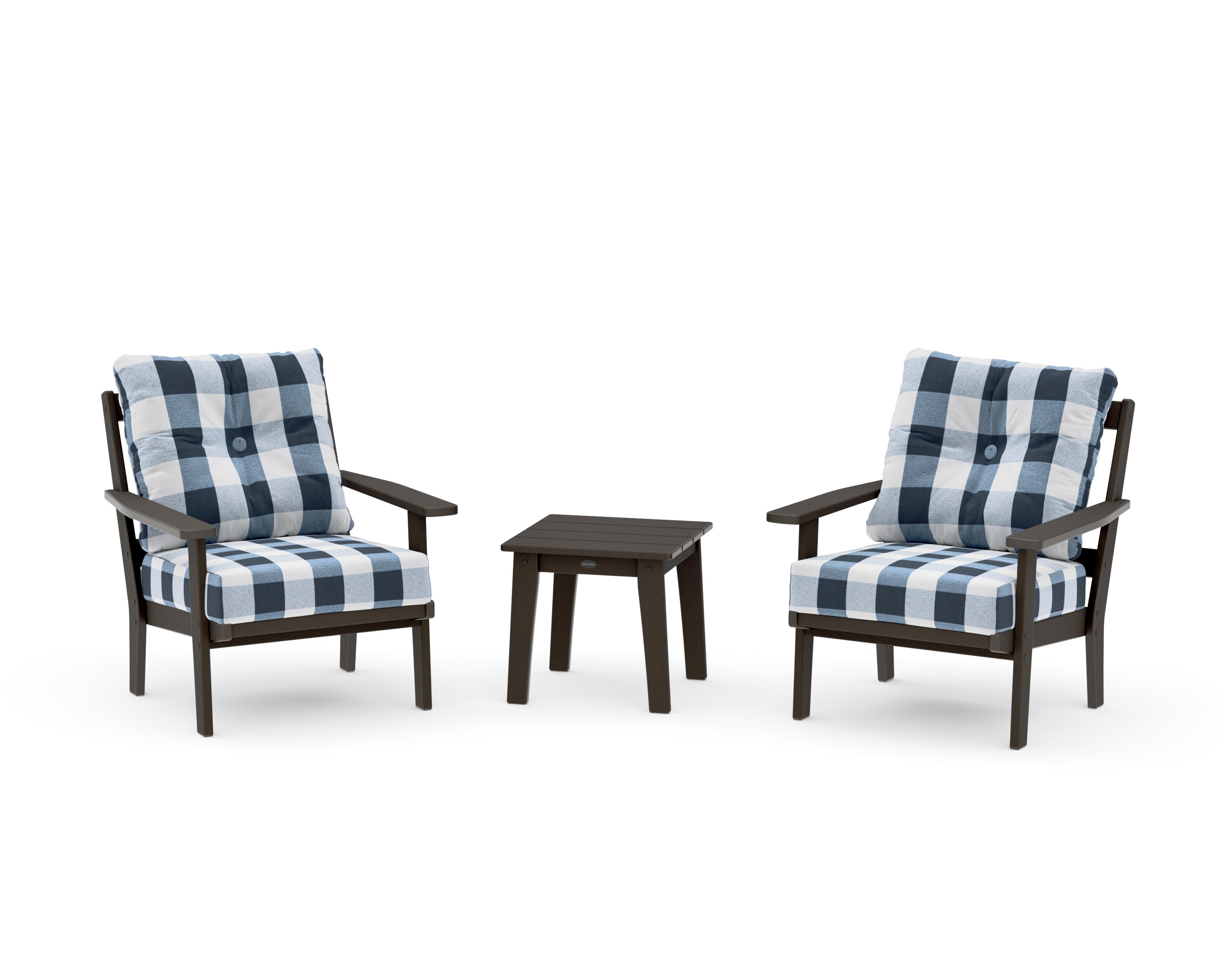 Oxford 3-Piece Deep Seating Set in Vintage Coffee / Buffalo Plaid Marine Indigo