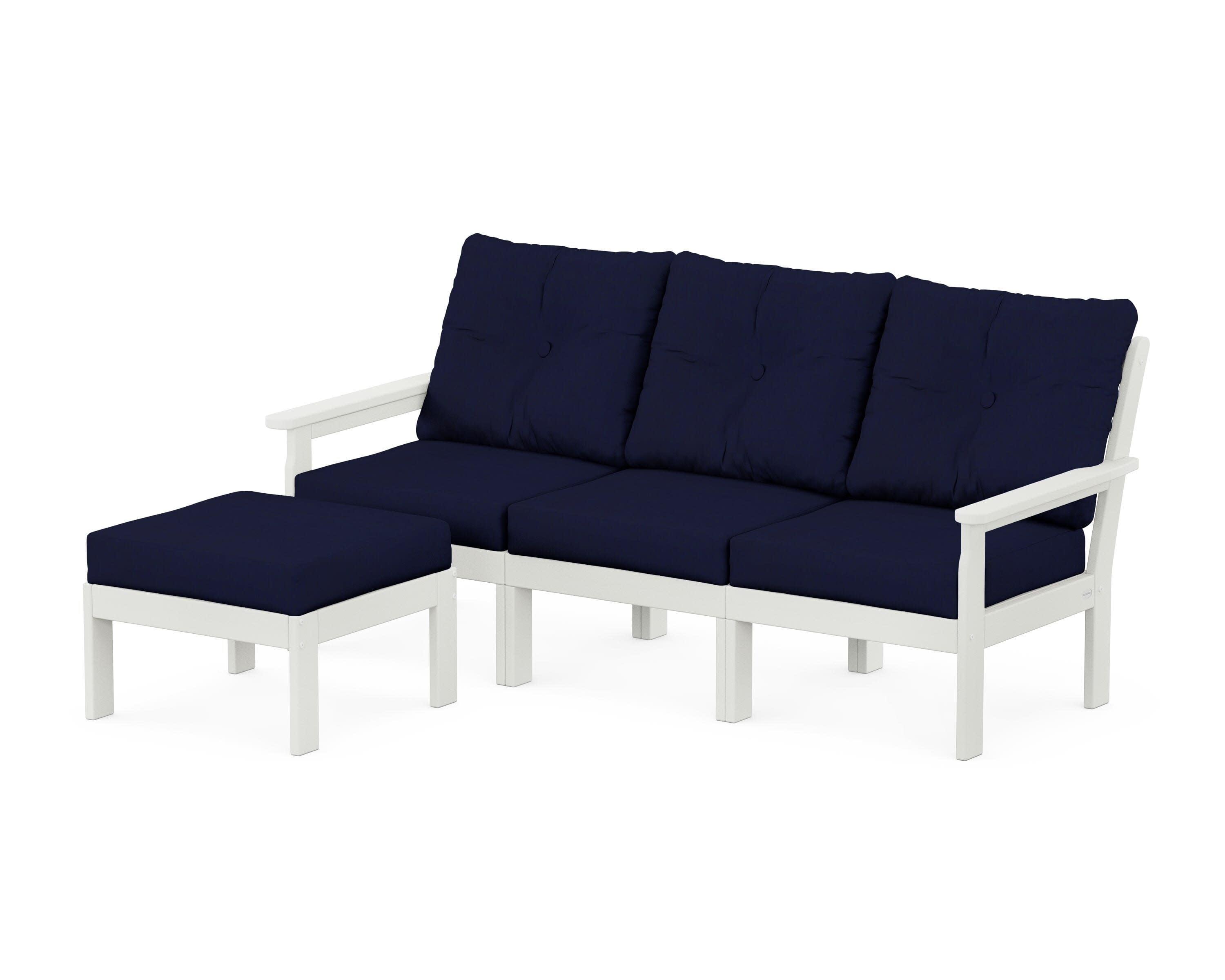 Vineyard 4-Piece Sectional with Ottoman in Vintage White / Navy