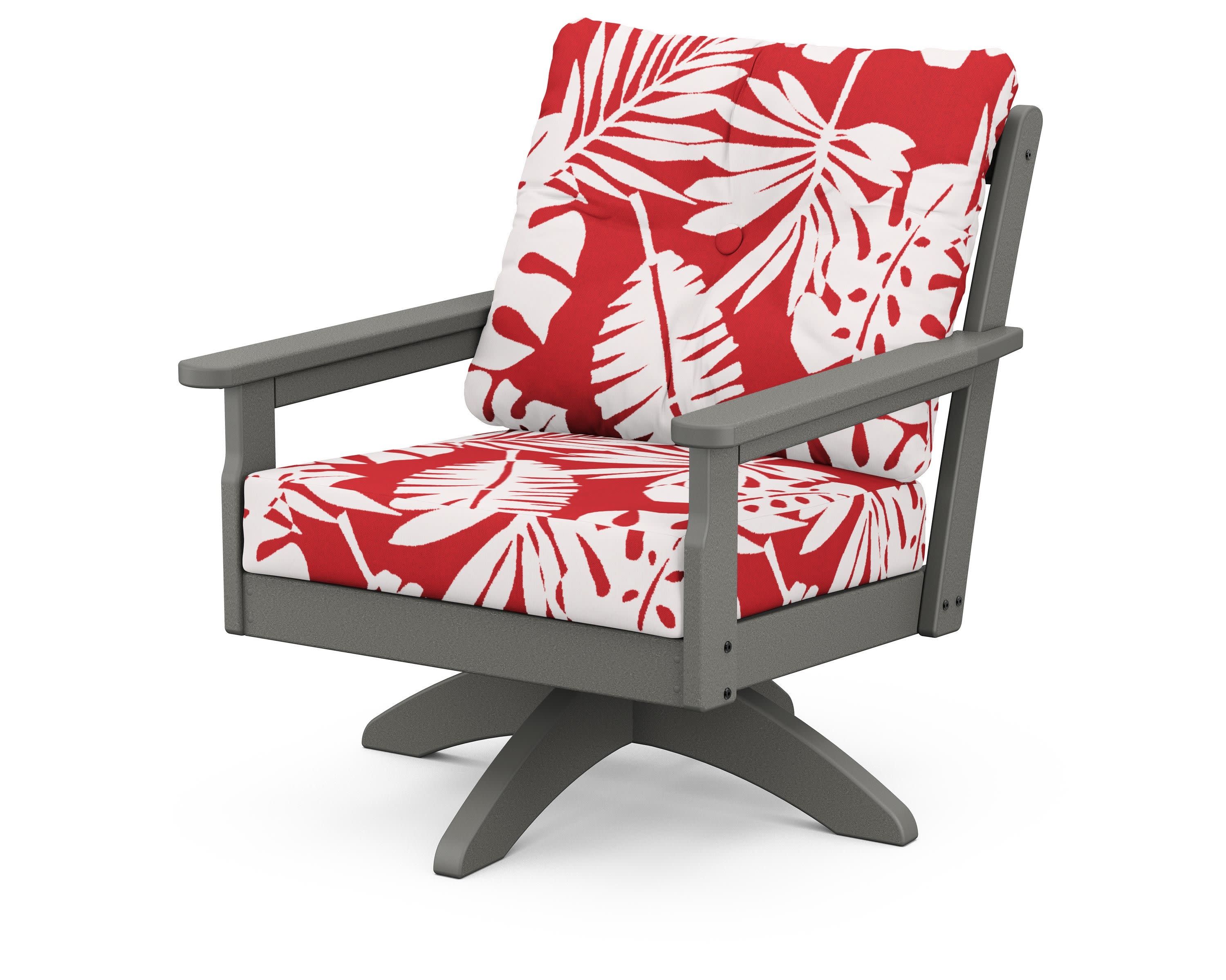 Vineyard Deep Seating Swivel Chair in Slate Grey / Leaf Crimson