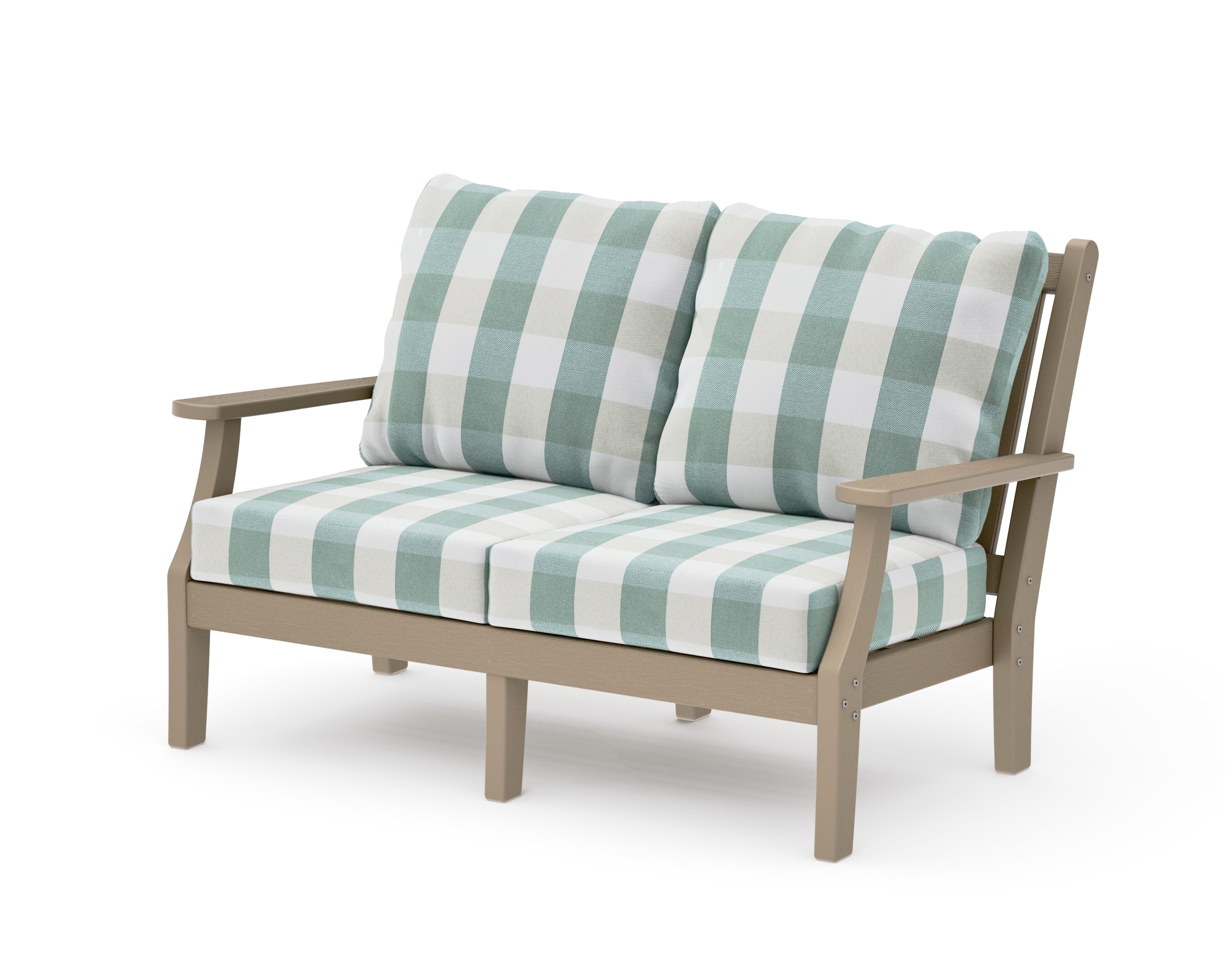 Wovendale Deep Seating Loveseat in Vintage Sahara / Buffalo Plaid Glacier Spa