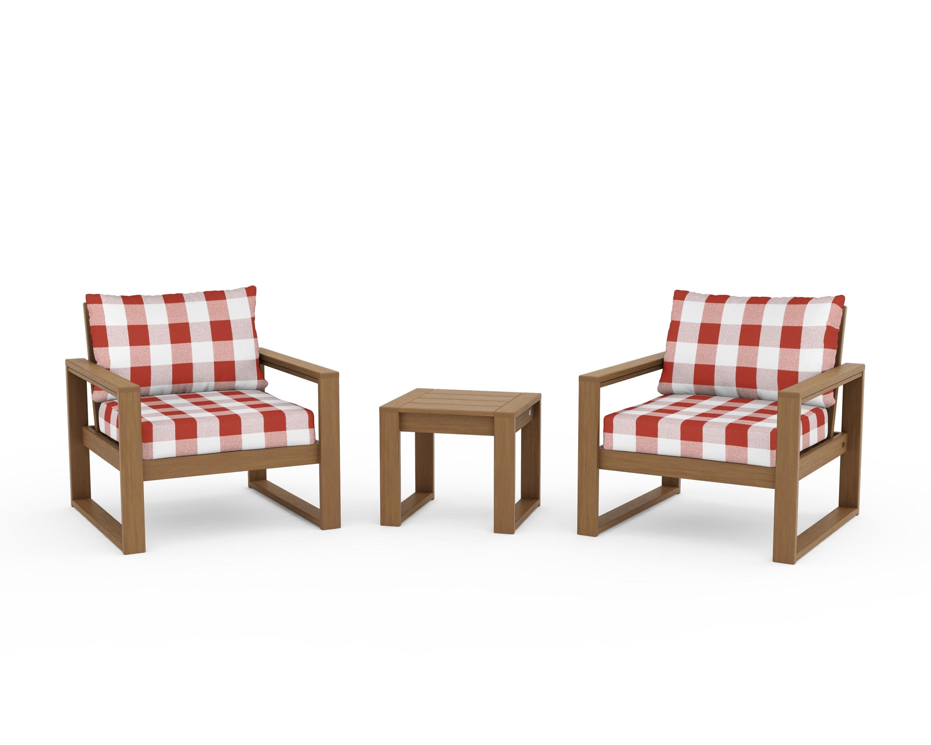 EDGE Sectional 3-Piece Deep Seating Set in Natural / Buffalo Plaid Crimson