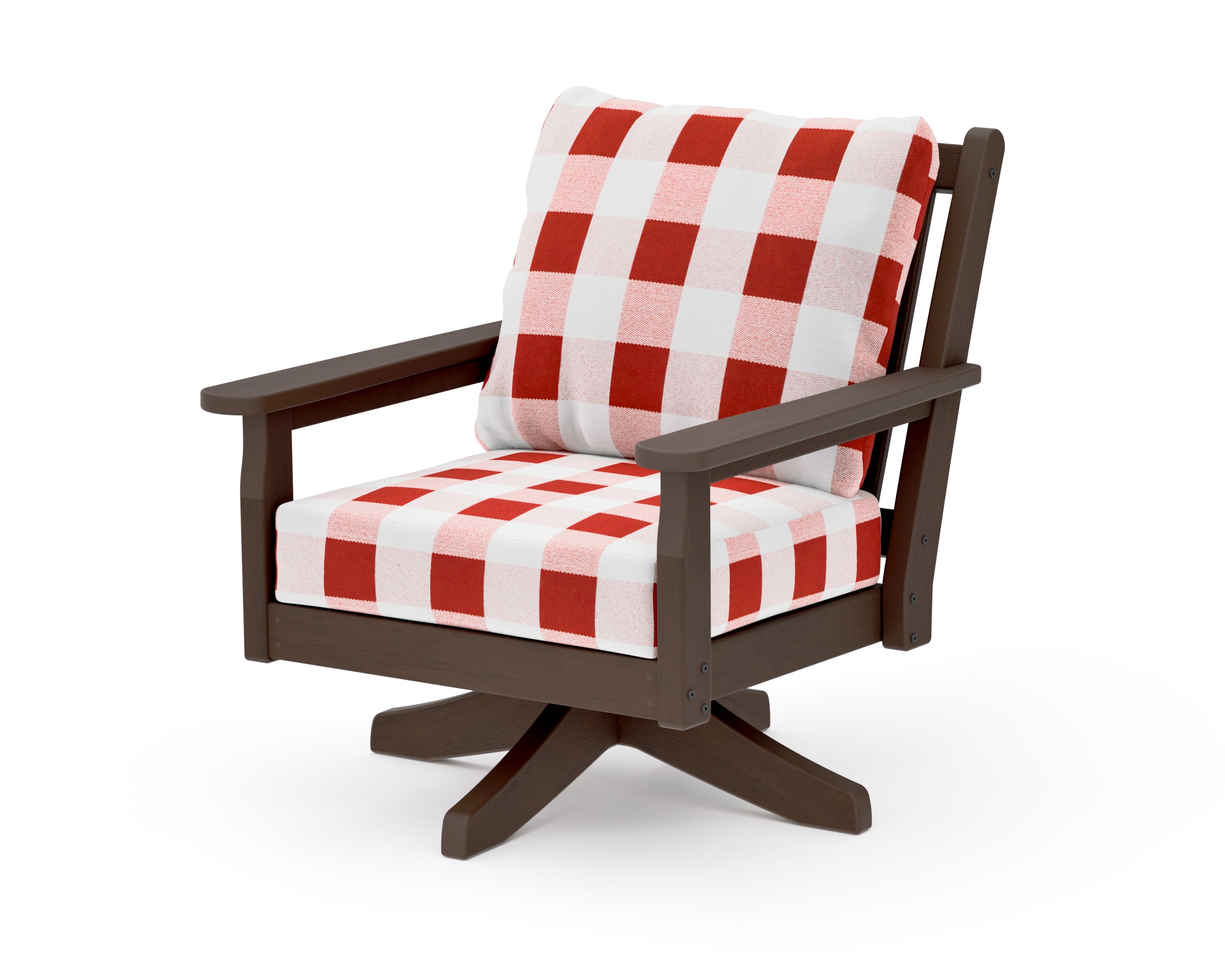Chippendale Deep Seating Swivel Chair in Kona / Buffalo Plaid Crimson